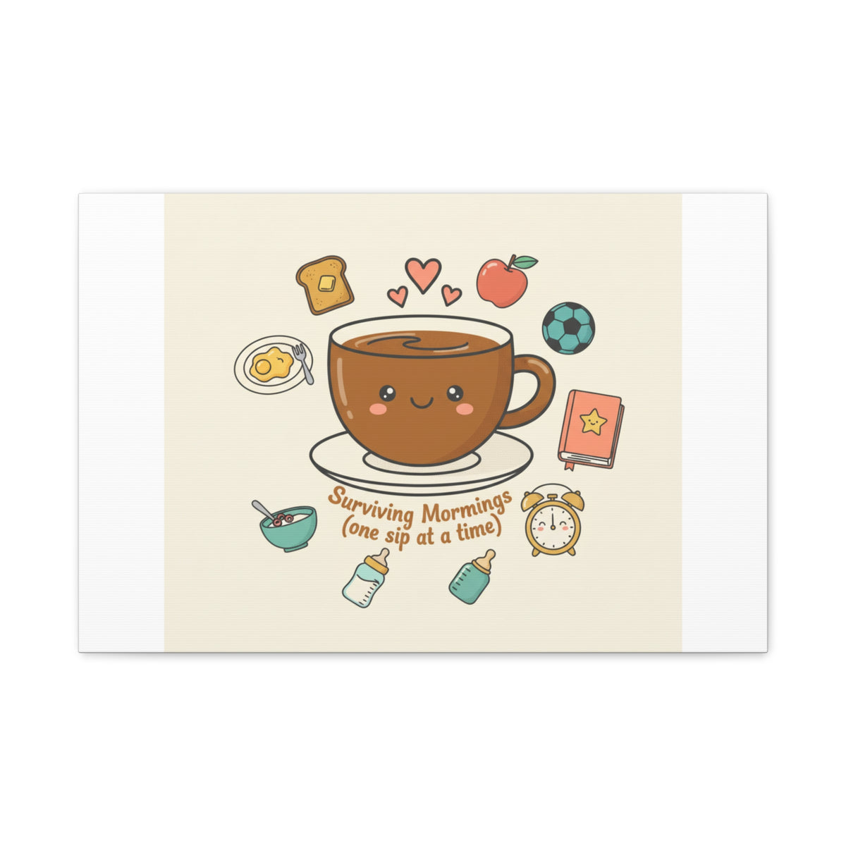 Surviving Mornings (One Sip at a Time) Canvas | Parenting Morning Humor, Coffee & Kids