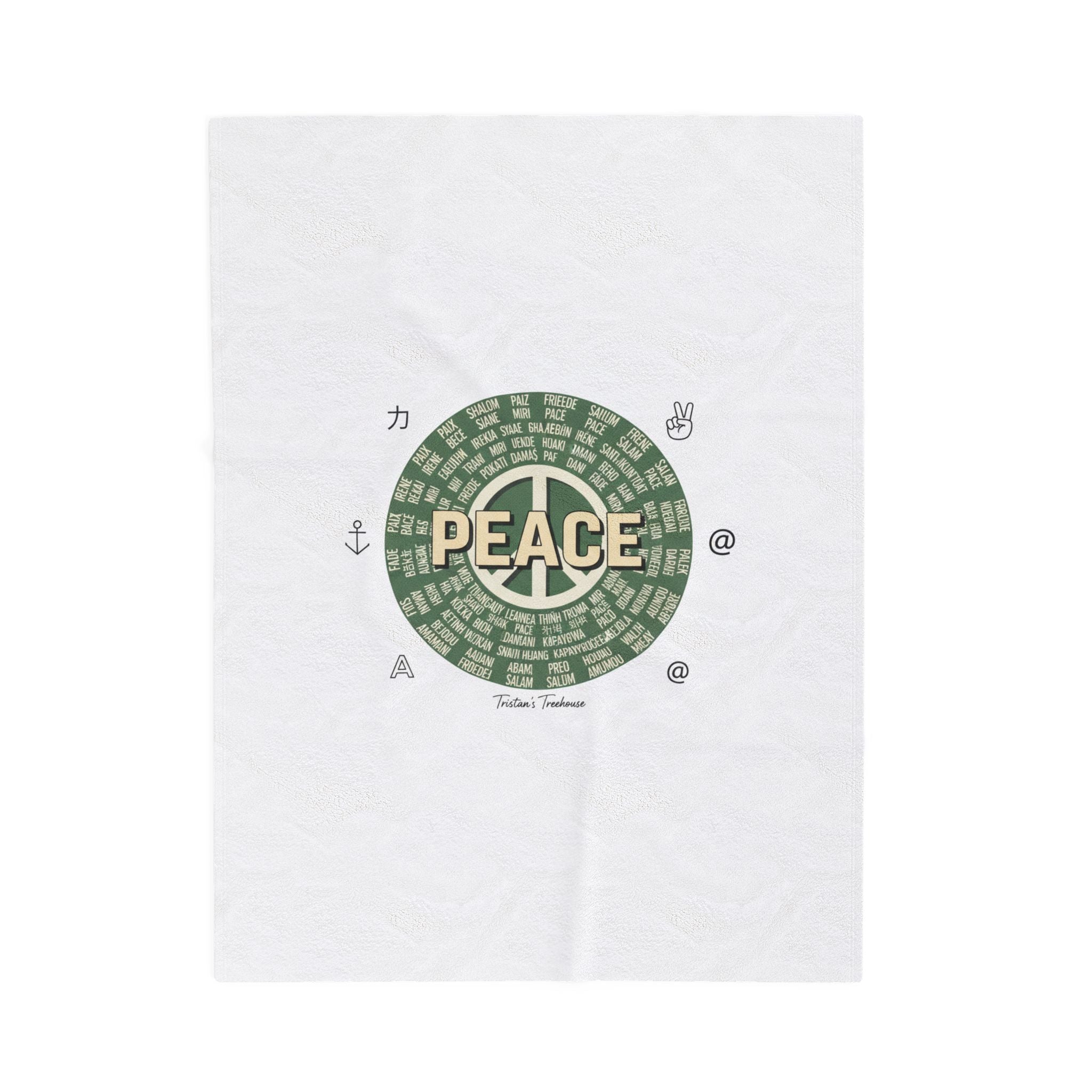 Handwritten Peace Doodle Velveteen Plush Blanket | Sketch Aesthetic, Cozy Pastel