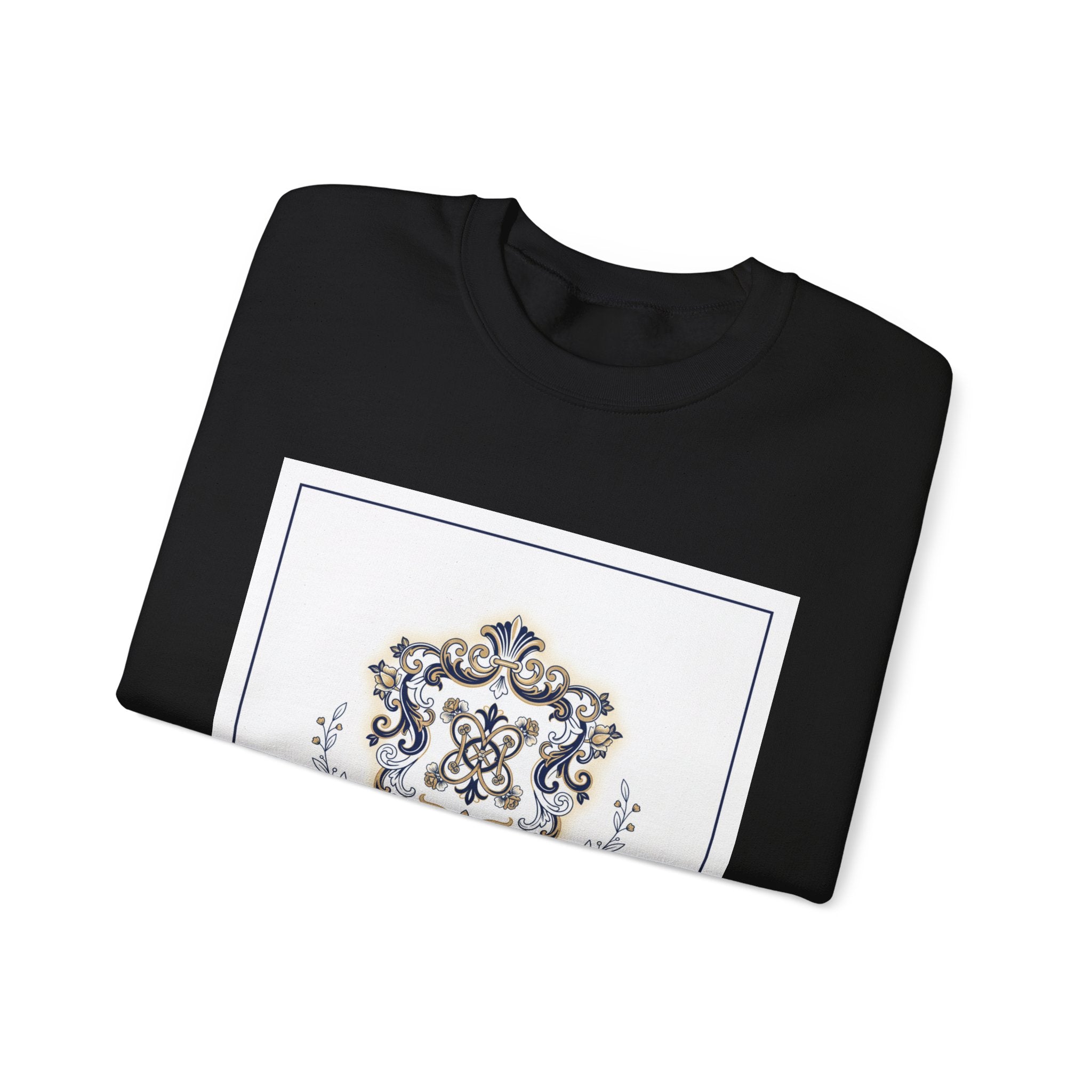 Ornate Pin Emblem Crewneck Sweatshirt | brooch graphic, baroque print