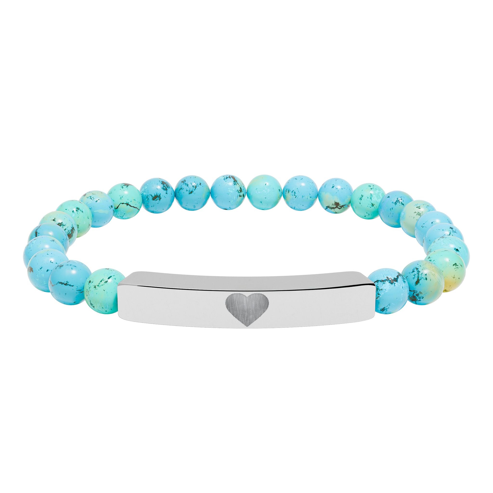 Engraved Natural Stone Stretch Bar Bracelet — Personalized Heart Bar Beaded Bracelet