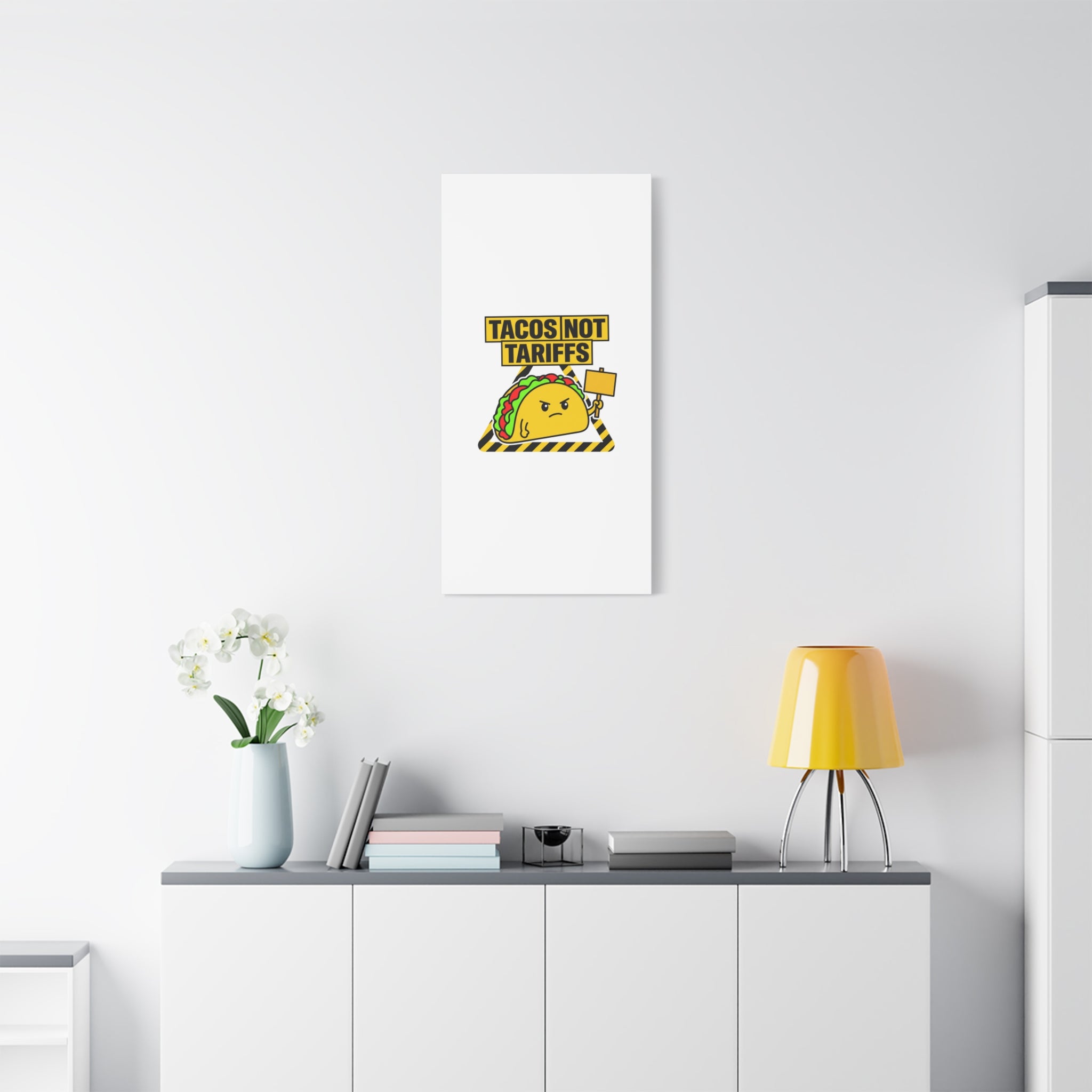 Tacos Not Tariffs Canvas | political taco pun, protest typography