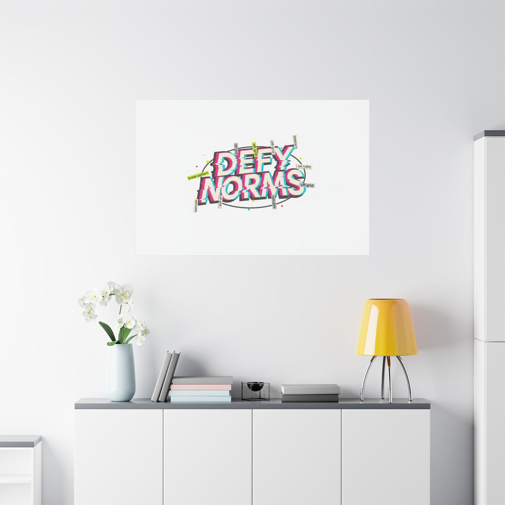 Defy Norms Canvas, Anti-Aesthetic Glitch Typography, Brutalist Poster Style