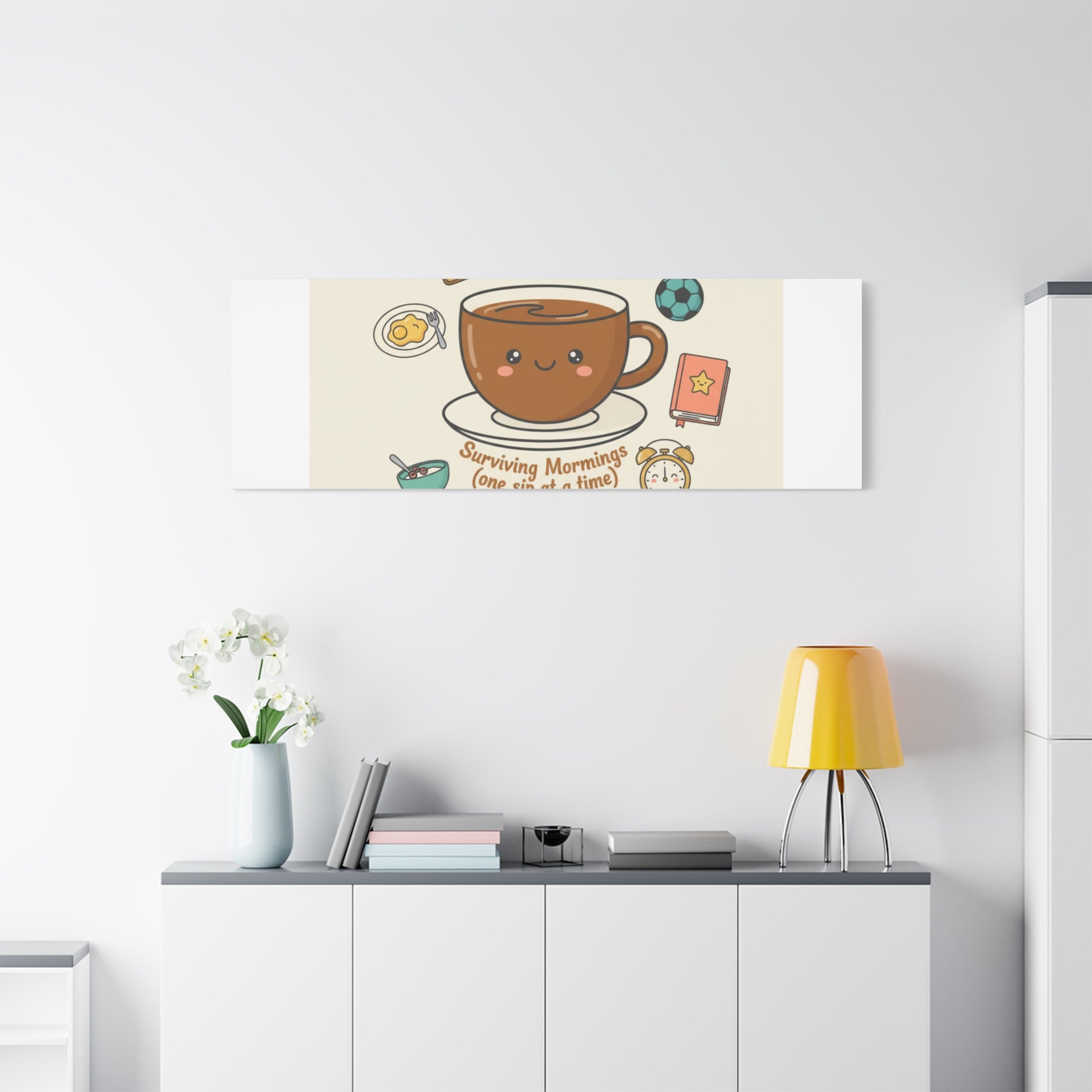 Surviving Mornings (One Sip at a Time) Canvas | Parenting Morning Humor, Coffee & Kids