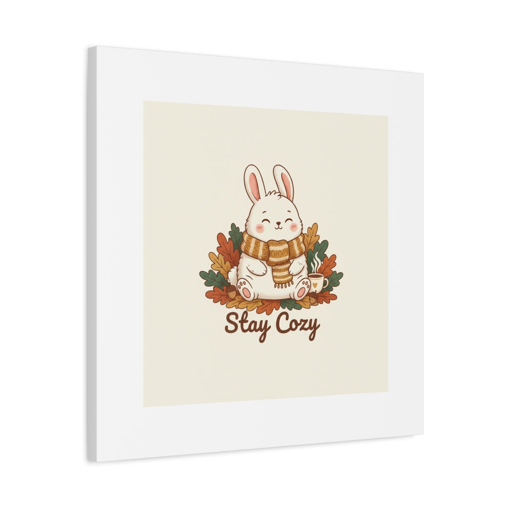 Cozy Bunny Illustration Canvas | Cute Critter Winter Forest Art