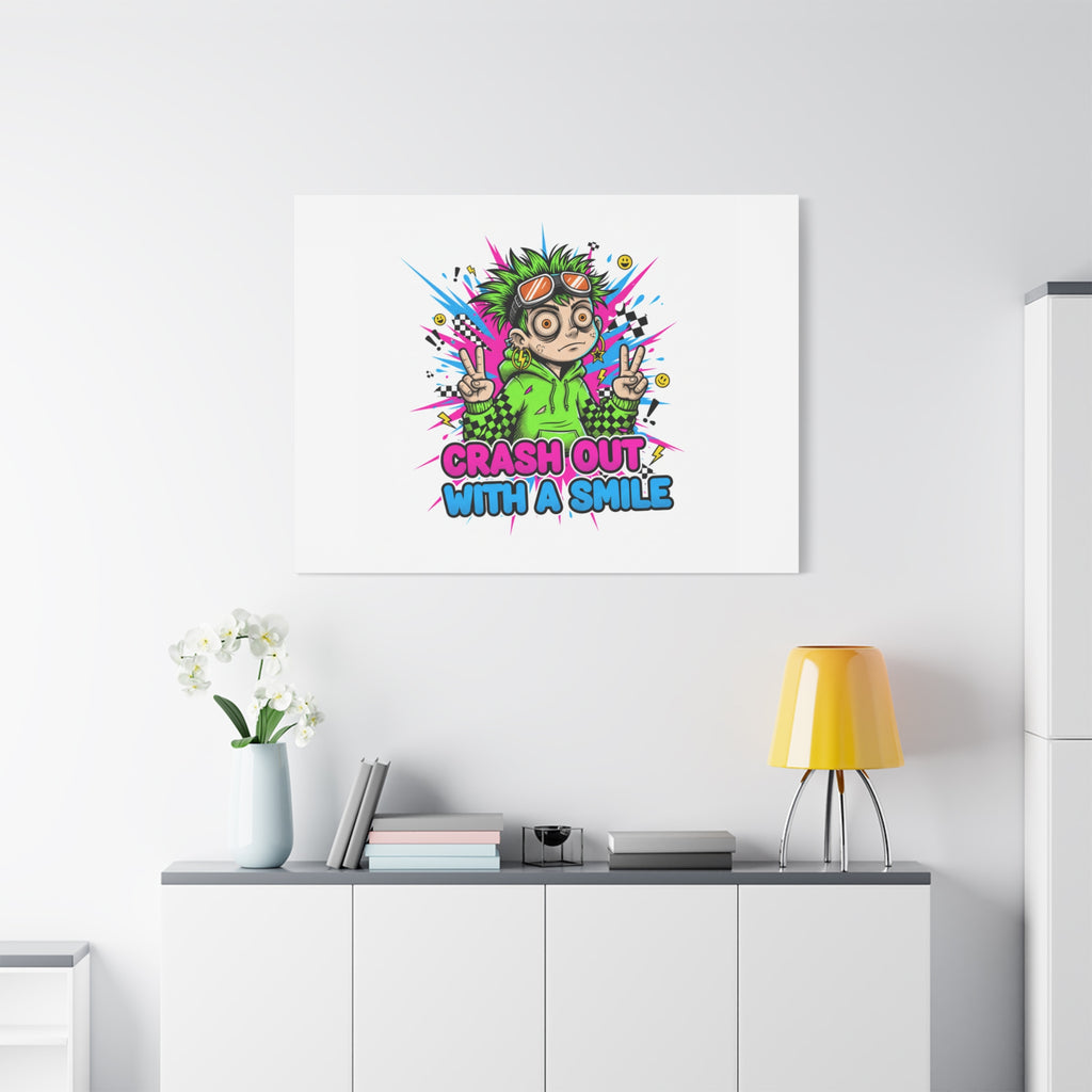 Crash Out With a Smile Canvas Print | Neon Skate Graffiti, Meme Meltdown Art