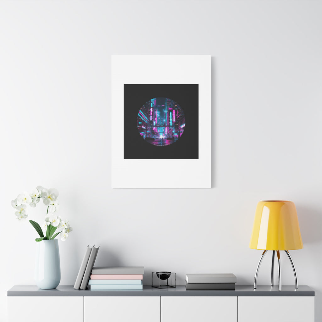 Neon Cyberpunk Cityscape Canvas | synthwave skyline, future city art