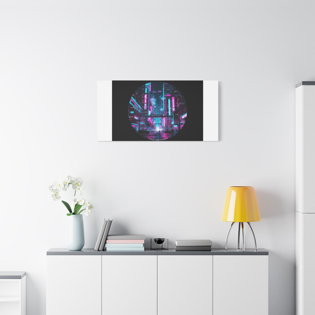 Neon Cyberpunk Cityscape Canvas | synthwave skyline, future city art