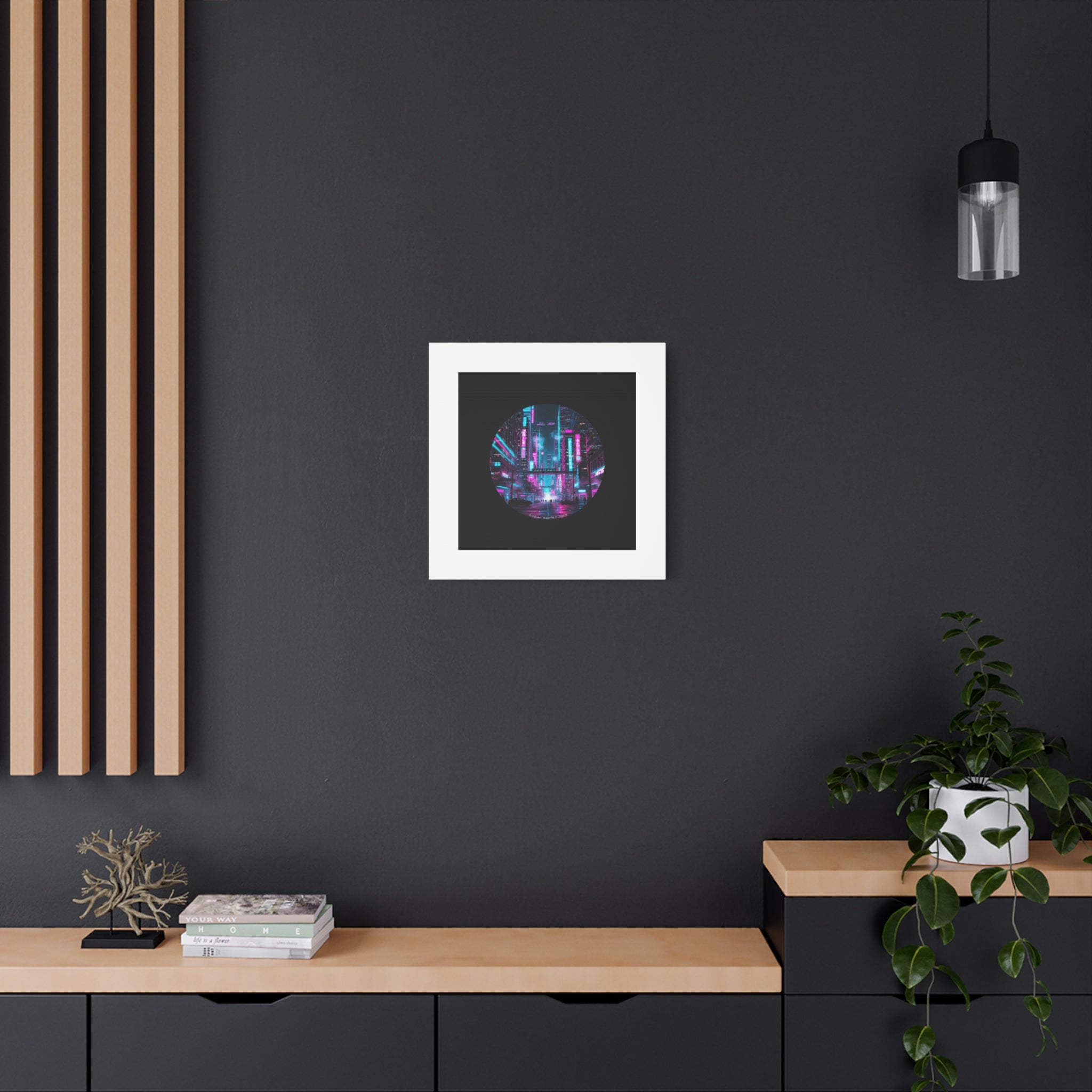 Neon Cyberpunk Cityscape Canvas | synthwave skyline, future city art