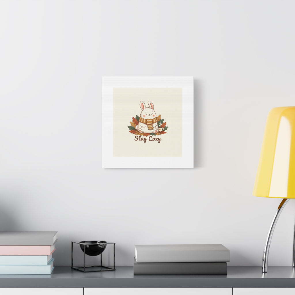 Cozy Bunny Illustration Canvas | Cute Critter Winter Forest Art