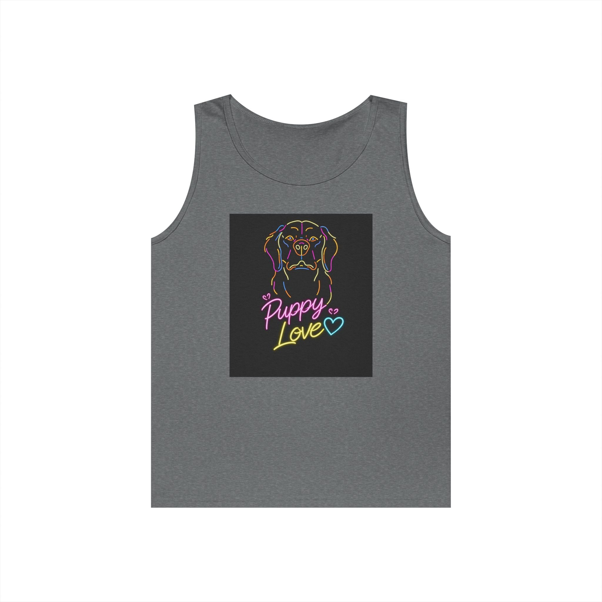 Puppy Love Tank Top — Neon Dog Graphic Summer Tee