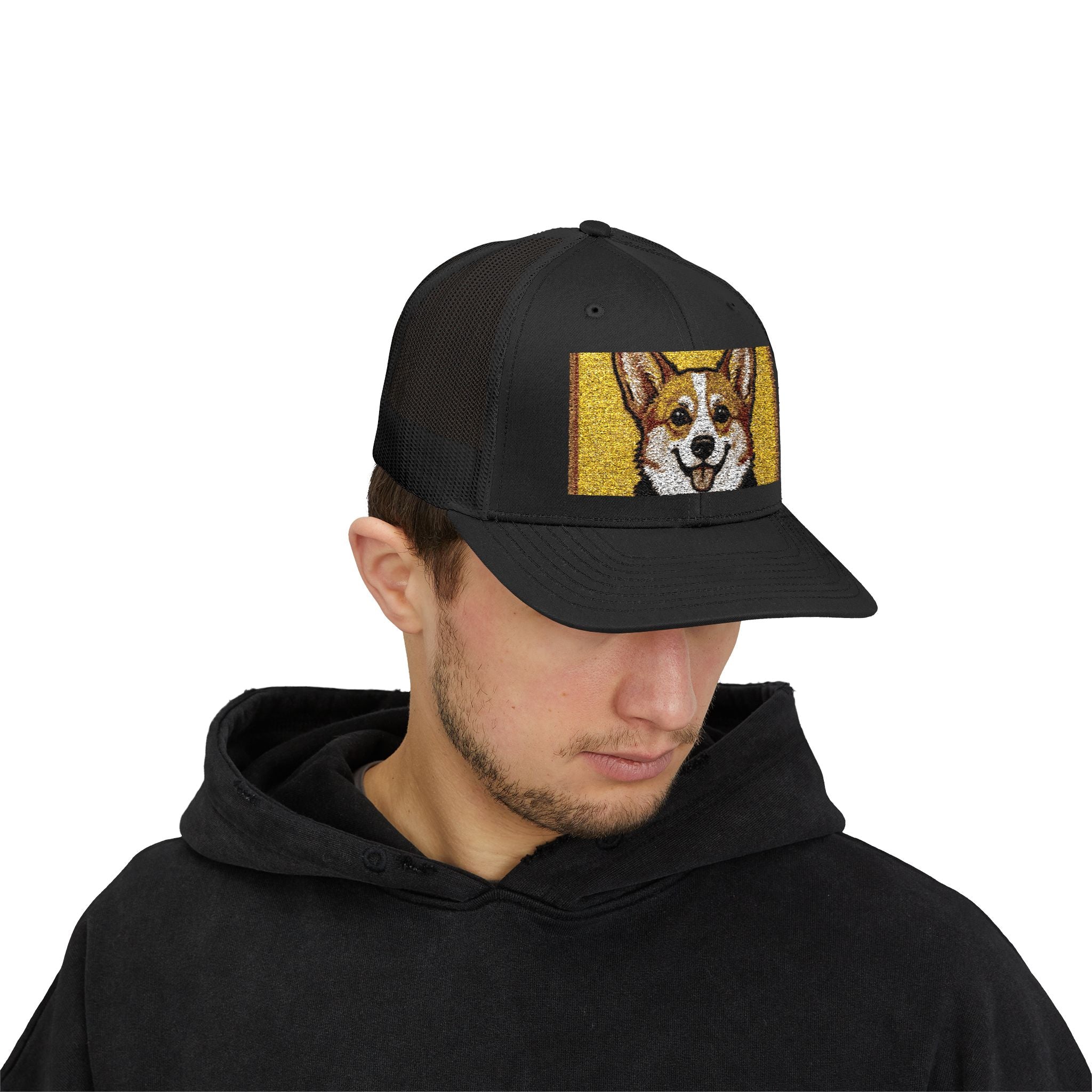 Happy Corgi Snapback Trucker Cap — "Happy Corgi Dog Happy Life"