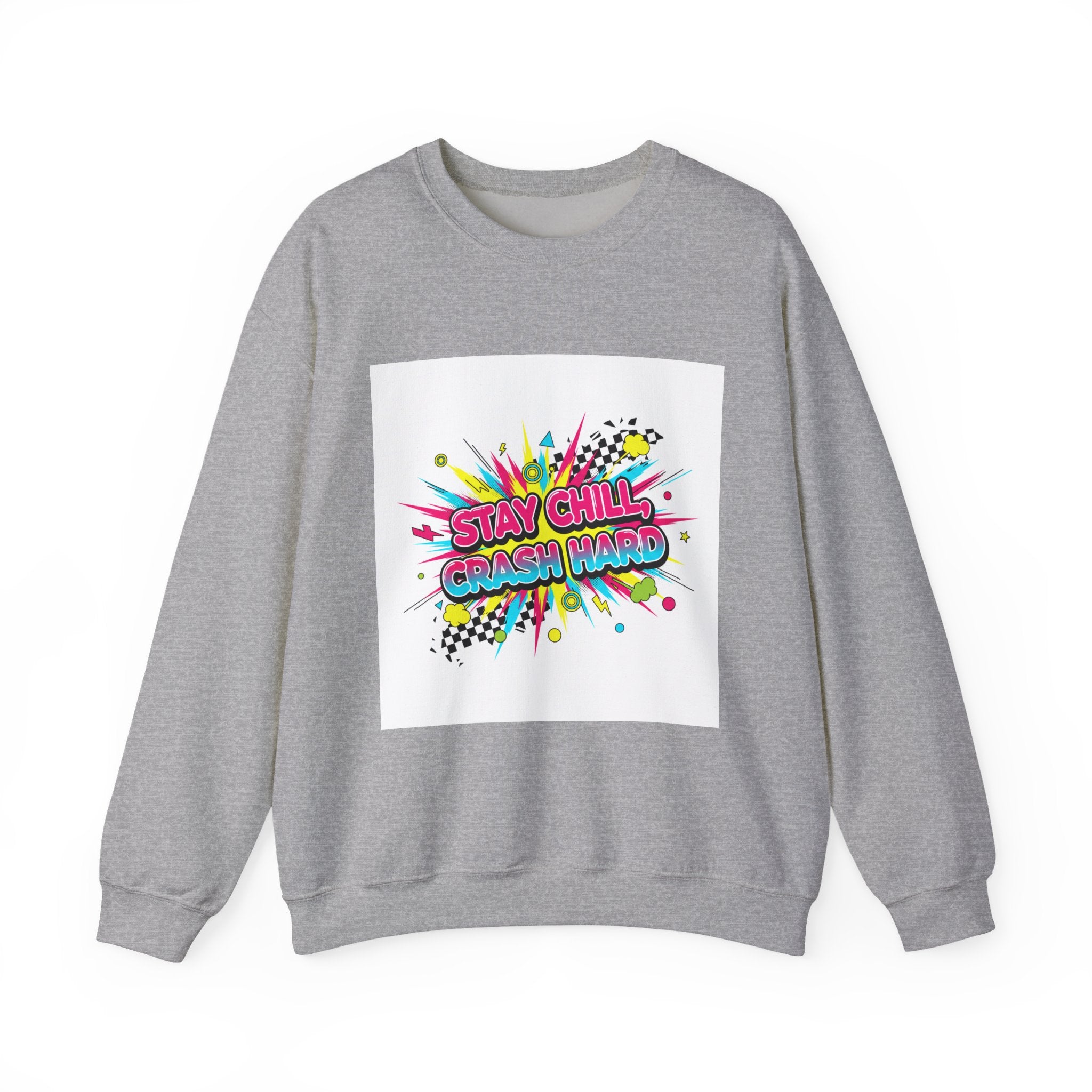 Stay Chill Crash Out Crewneck Sweatshirt | neon graffiti meltdown design