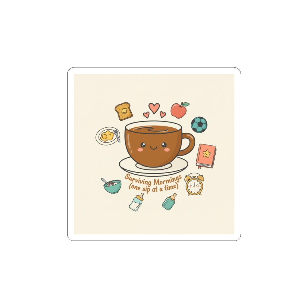 Surviving Mornings Coffee Cup Sticker | Parenting Morning Humor, Morning Chaos