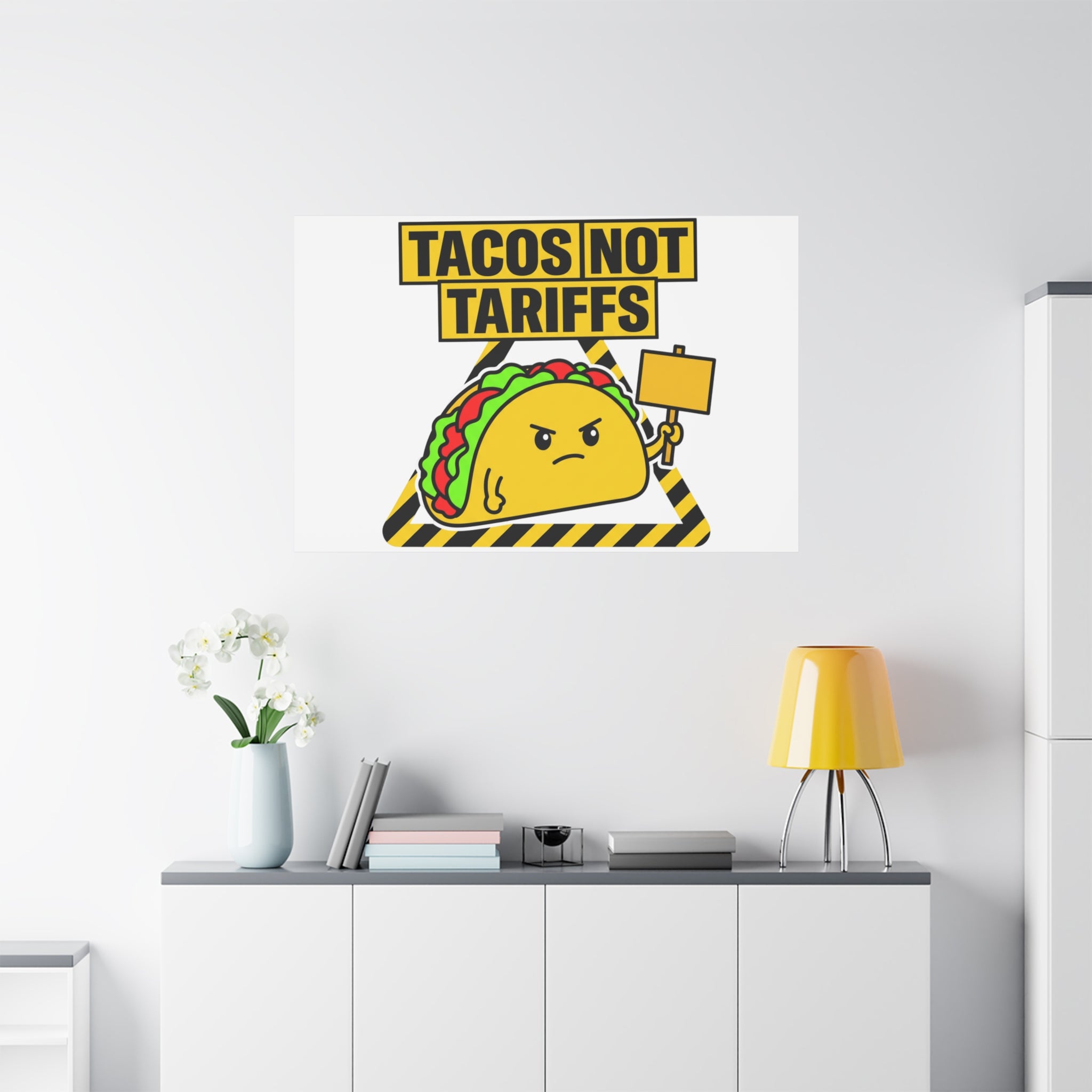 Tacos Not Tariffs Canvas | political taco pun, protest typography
