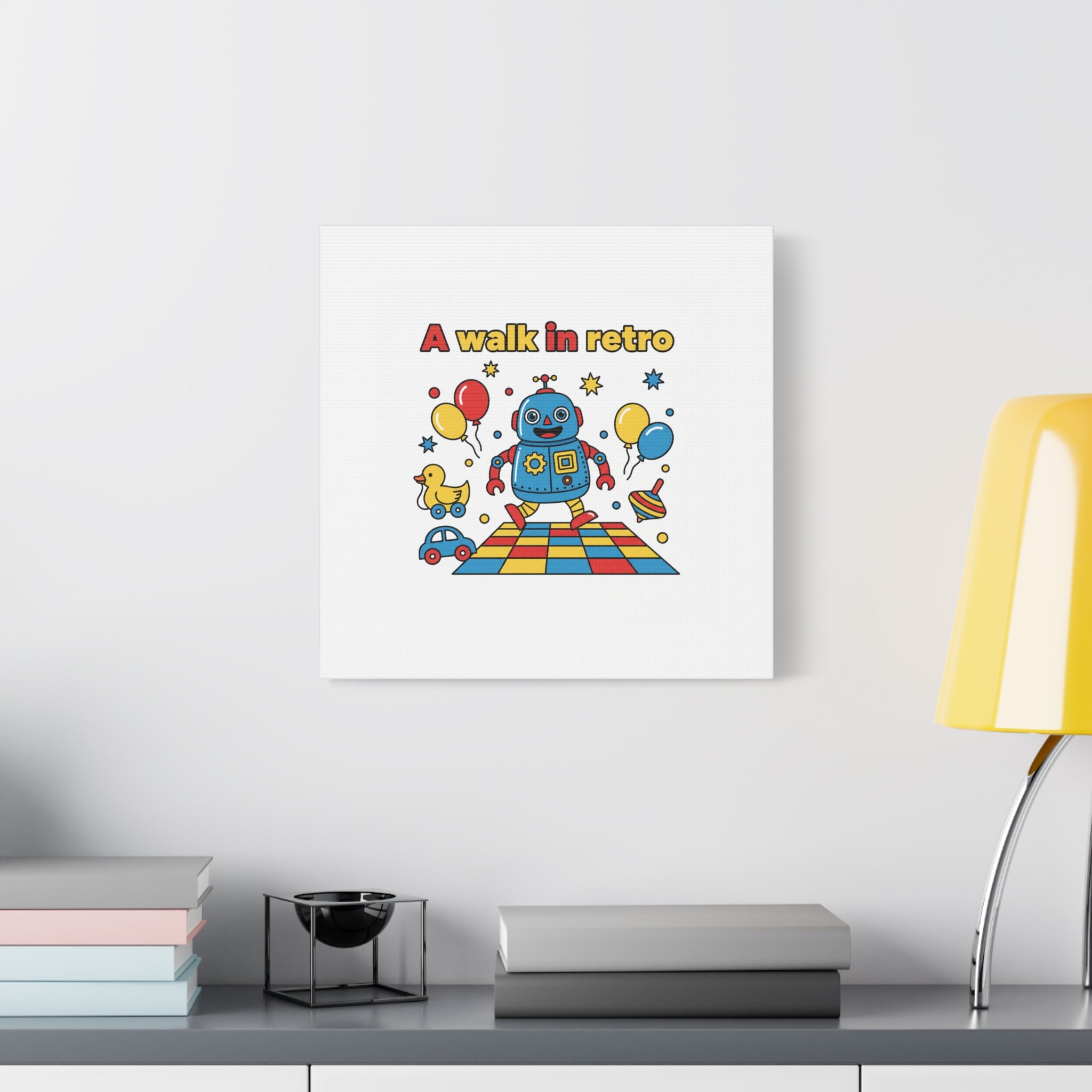 Retro Toy Robot Canvas | Throwback Kid, Primary Color Nostalgia