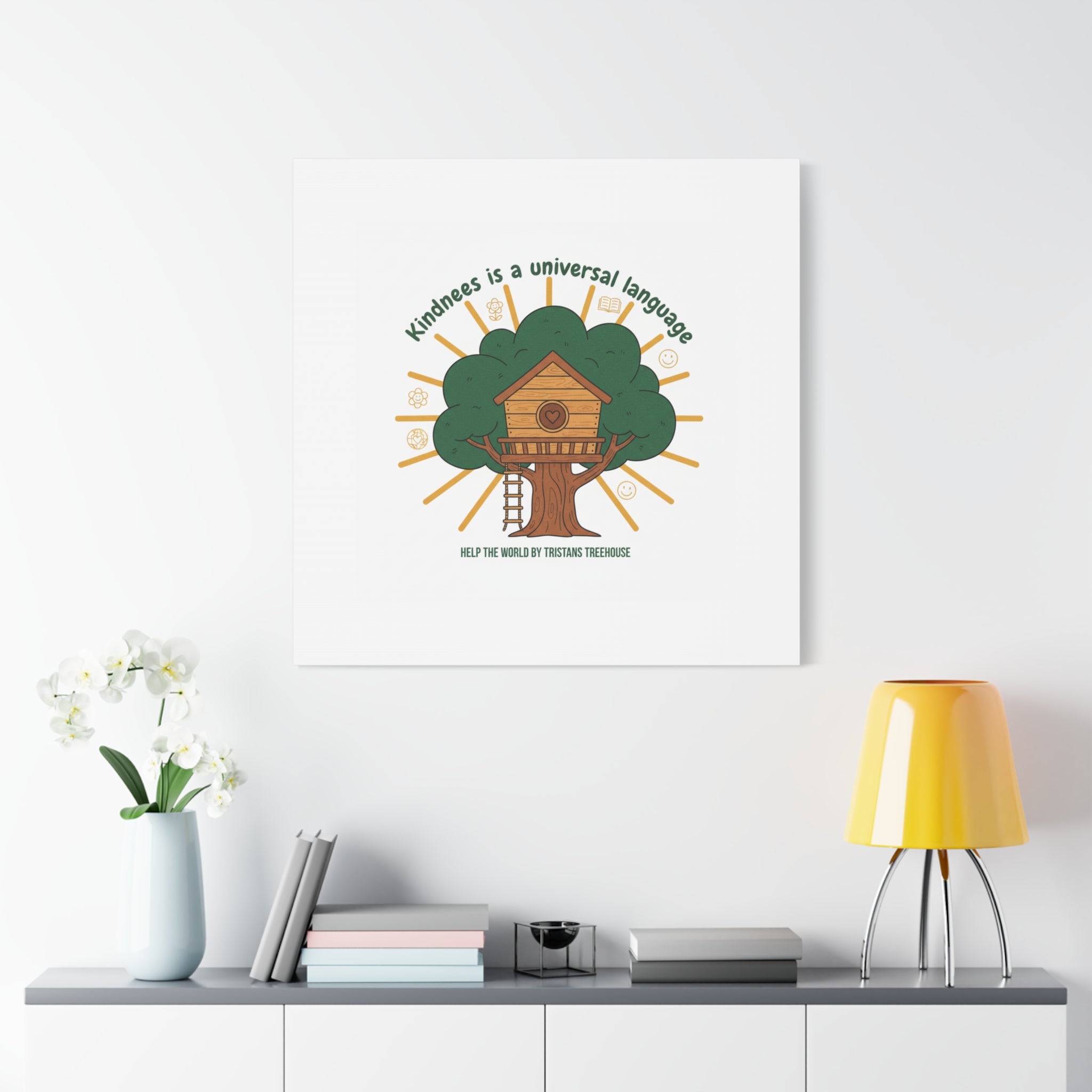 Kindness Is a Universal Language Canvas | Eco Humor, Treehouse Art
