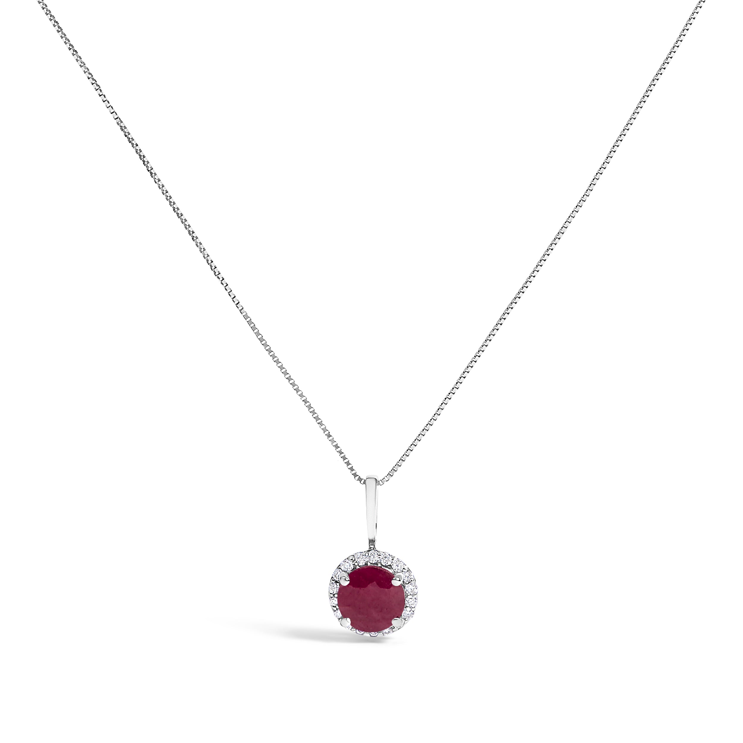 10K White Gold Purple Amethyst and 1/10 Cttw Diamond Accent Halo Pendant Necklace