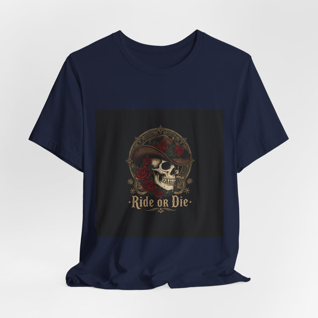 Ride or Die Skull Cowboy Tee | western skull art, gothic Americana