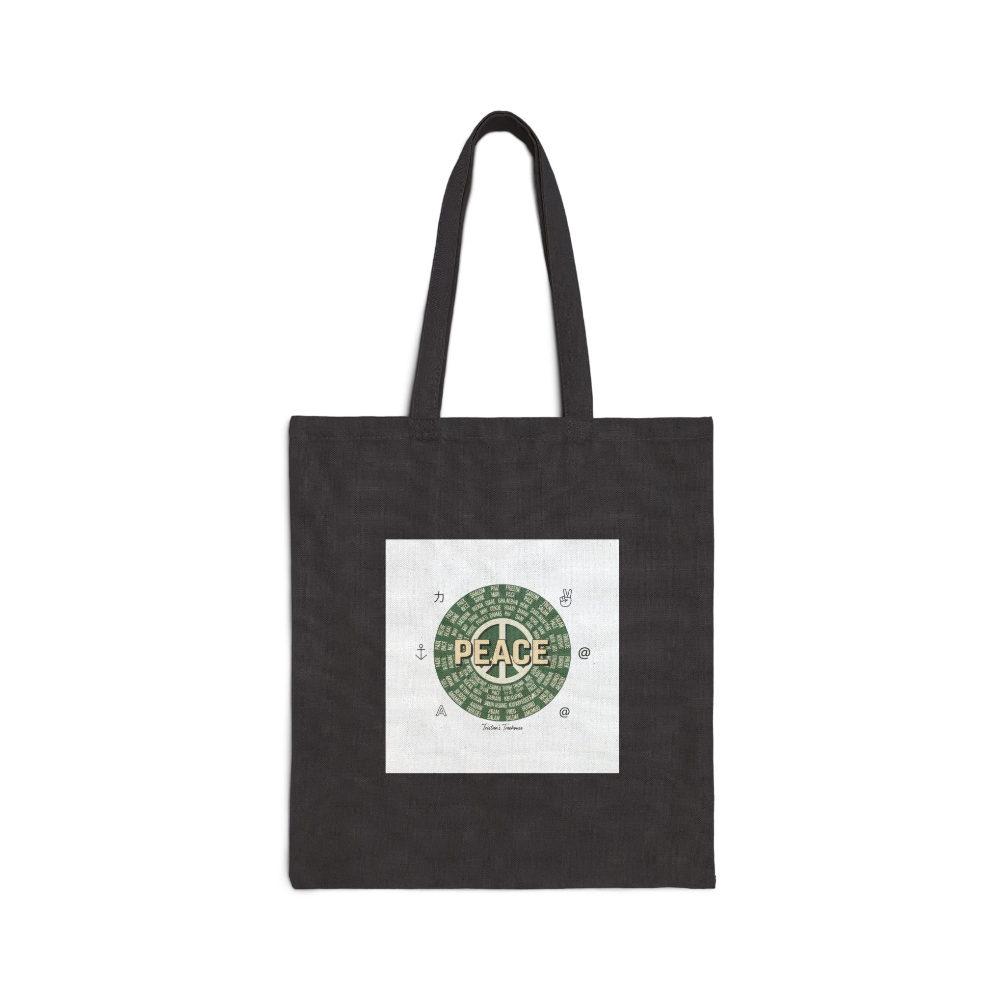 Handwritten 'Peace' Doodle Tote | Sketch Aesthetic Cotton Canvas Tote