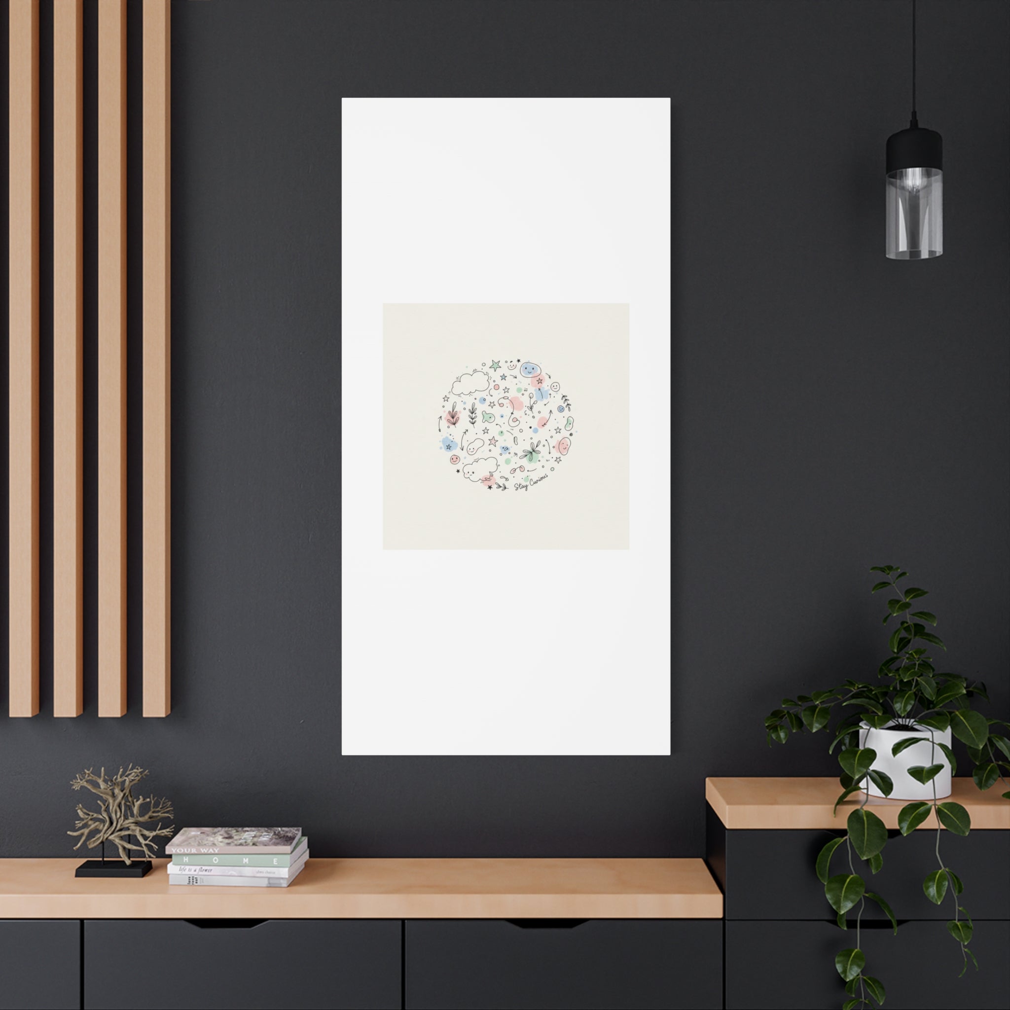 Doodle Circle Line Drawing Matte Canvas, Hand-Drawn Sketch Art