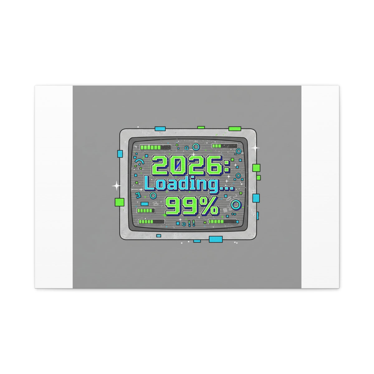 2026 Loading 99% Canvas | NYE countdown, retro system interface