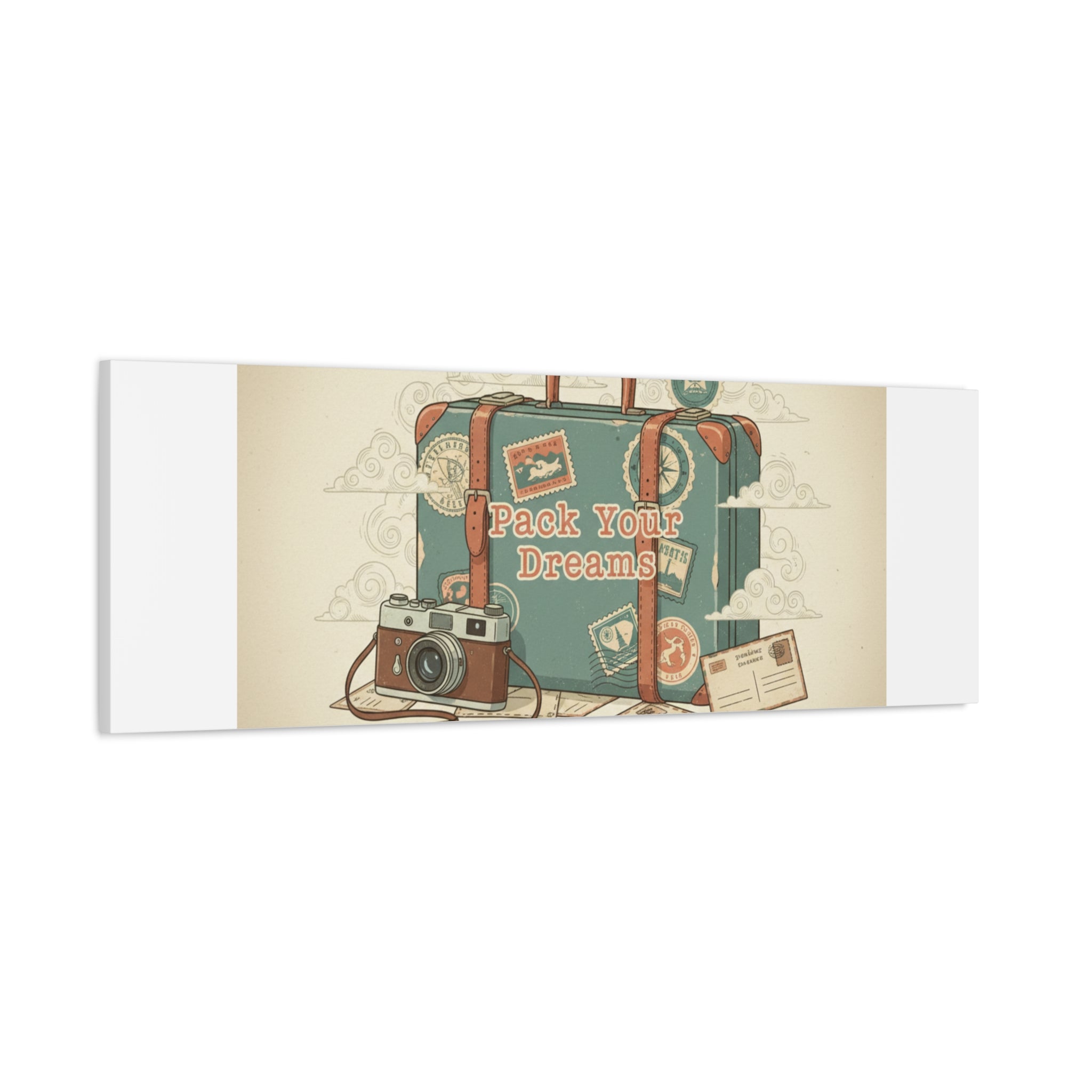 Pack Your Dreams Canvas | Retro Travel Postcard, Wanderlust Passport Stamp Art
