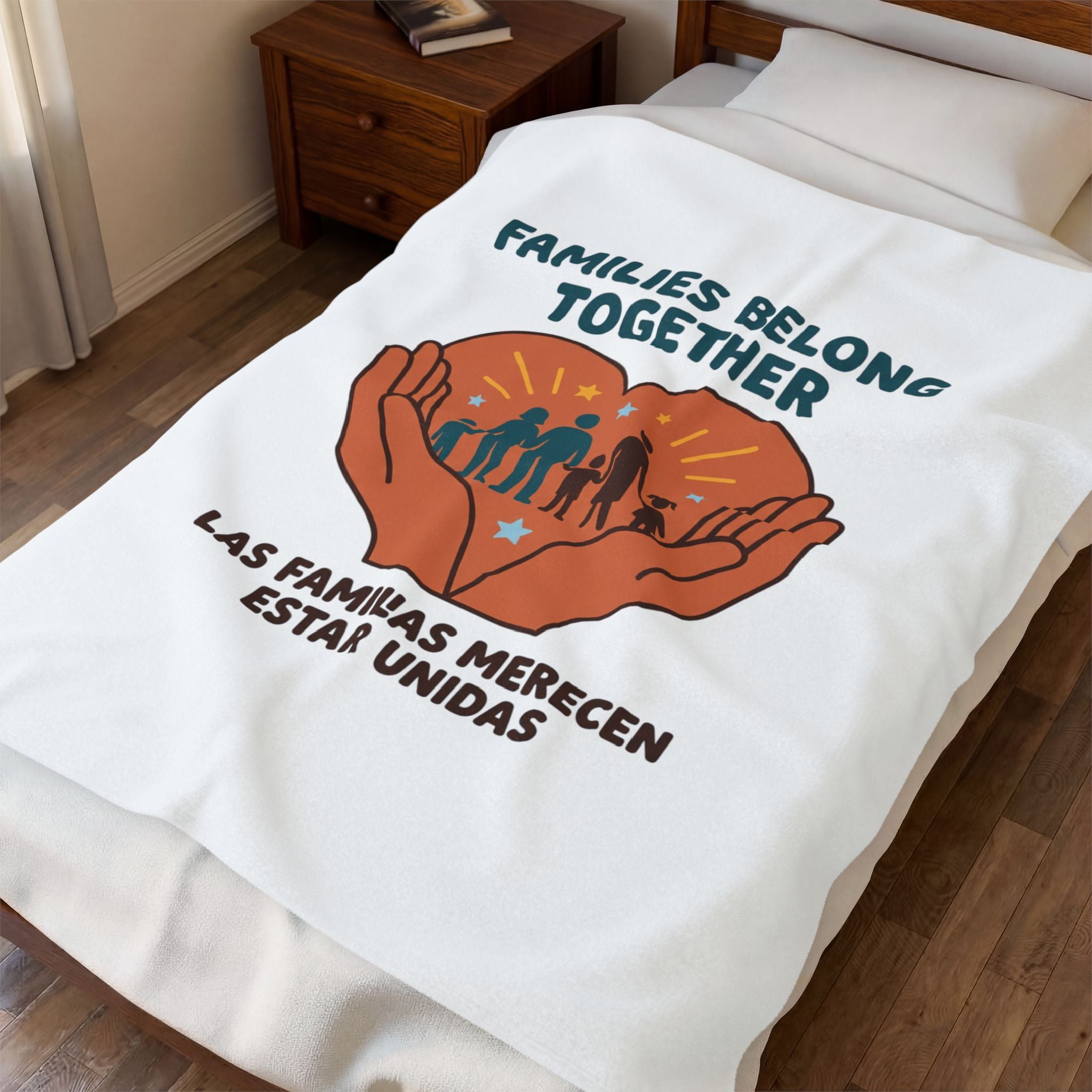 Families Belong Together Velveteen Blanket | family unity, bilingual solidarity