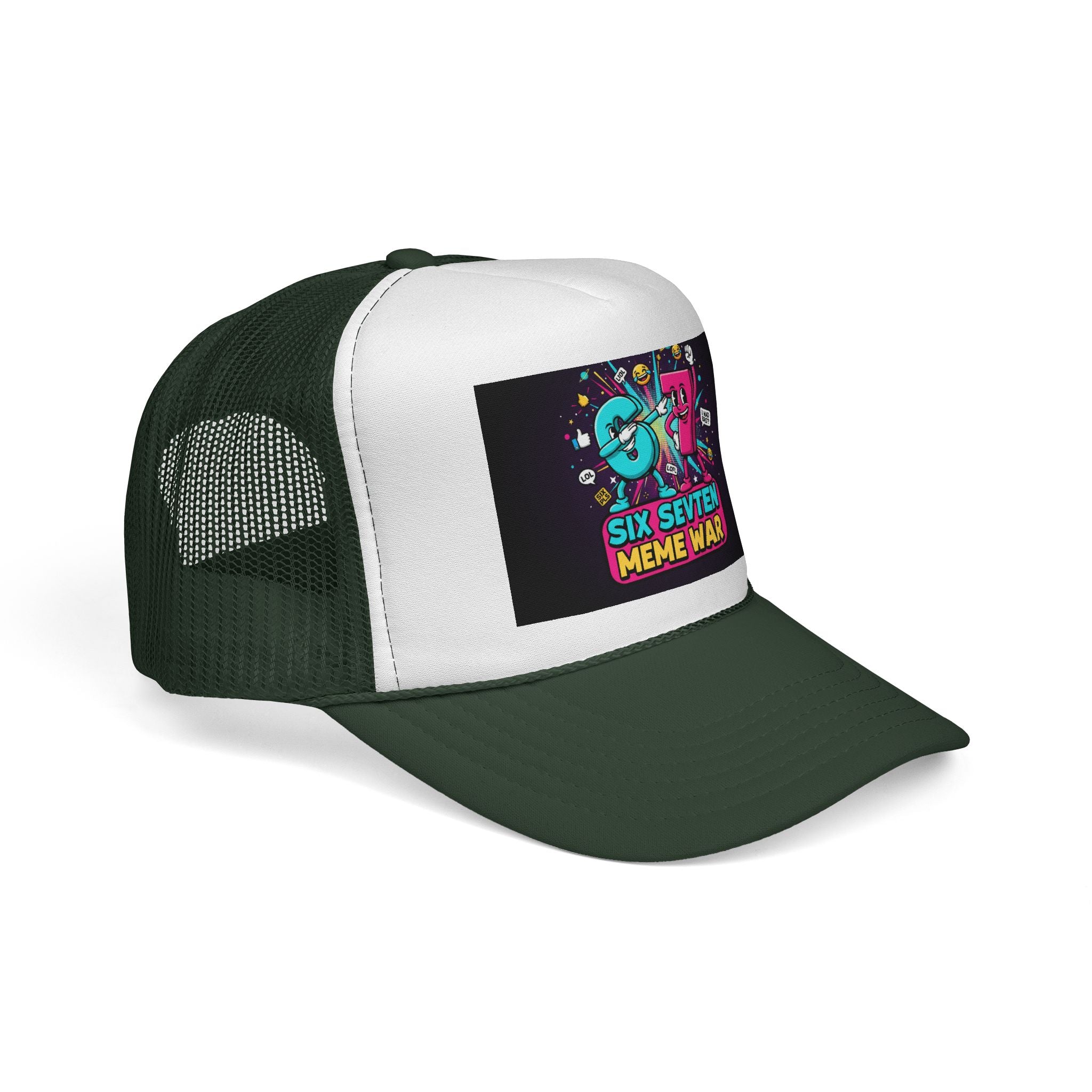 Trucker Cap - 'Six Seven Meme War' Colorful Retro Gaming Snapback