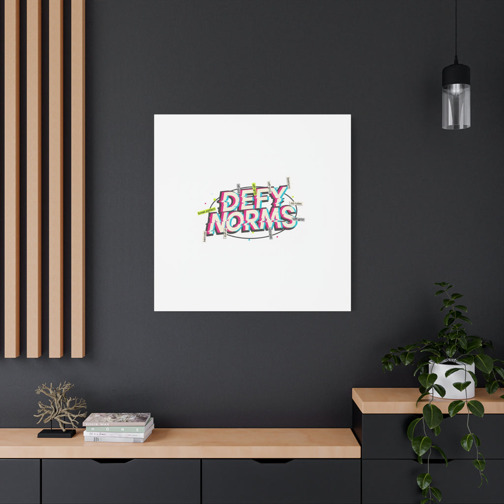 Defy Norms Canvas, Anti-Aesthetic Glitch Typography, Brutalist Poster Style
