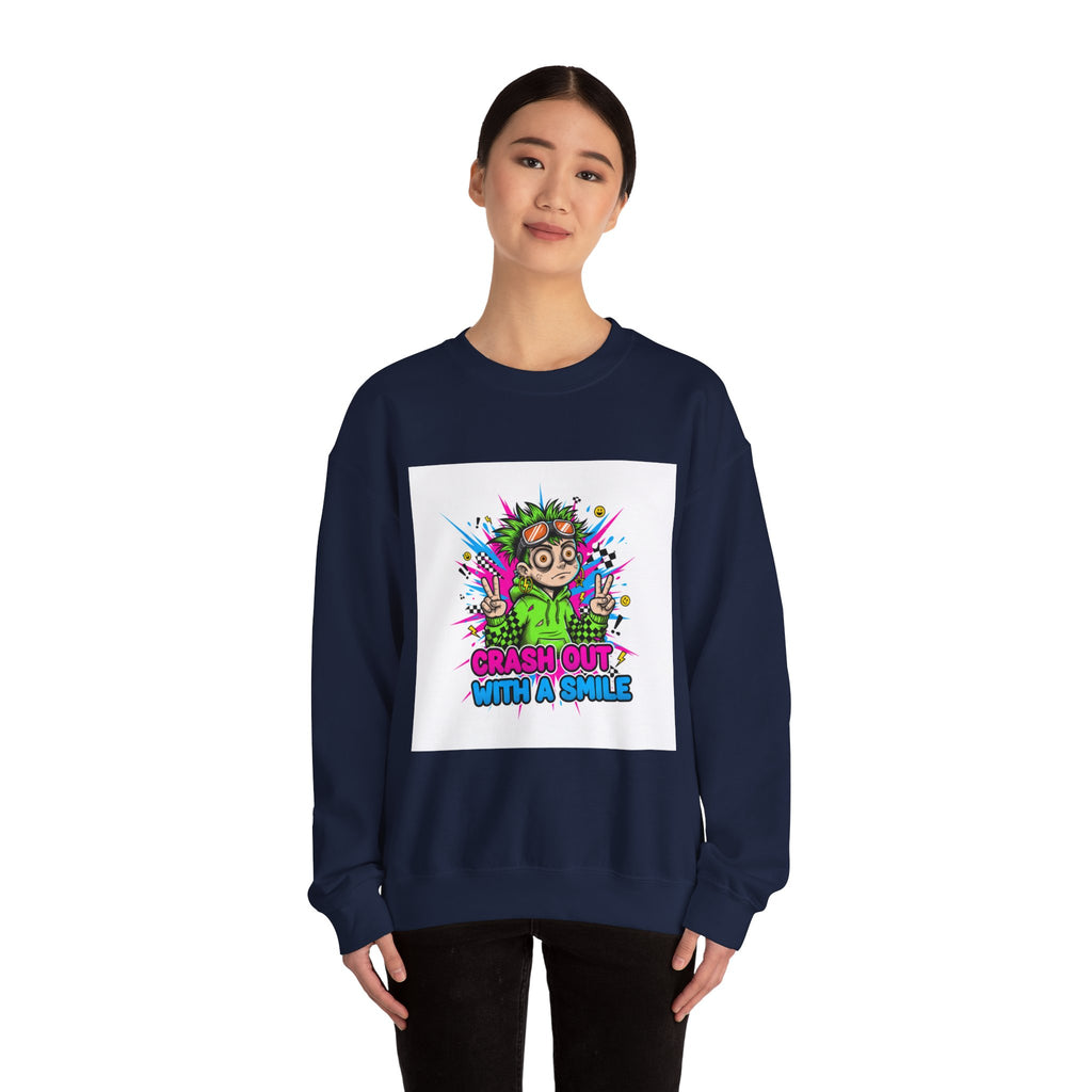 Crash Out With a Smile Sweatshirt | neon graffiti, meltdown streetwear