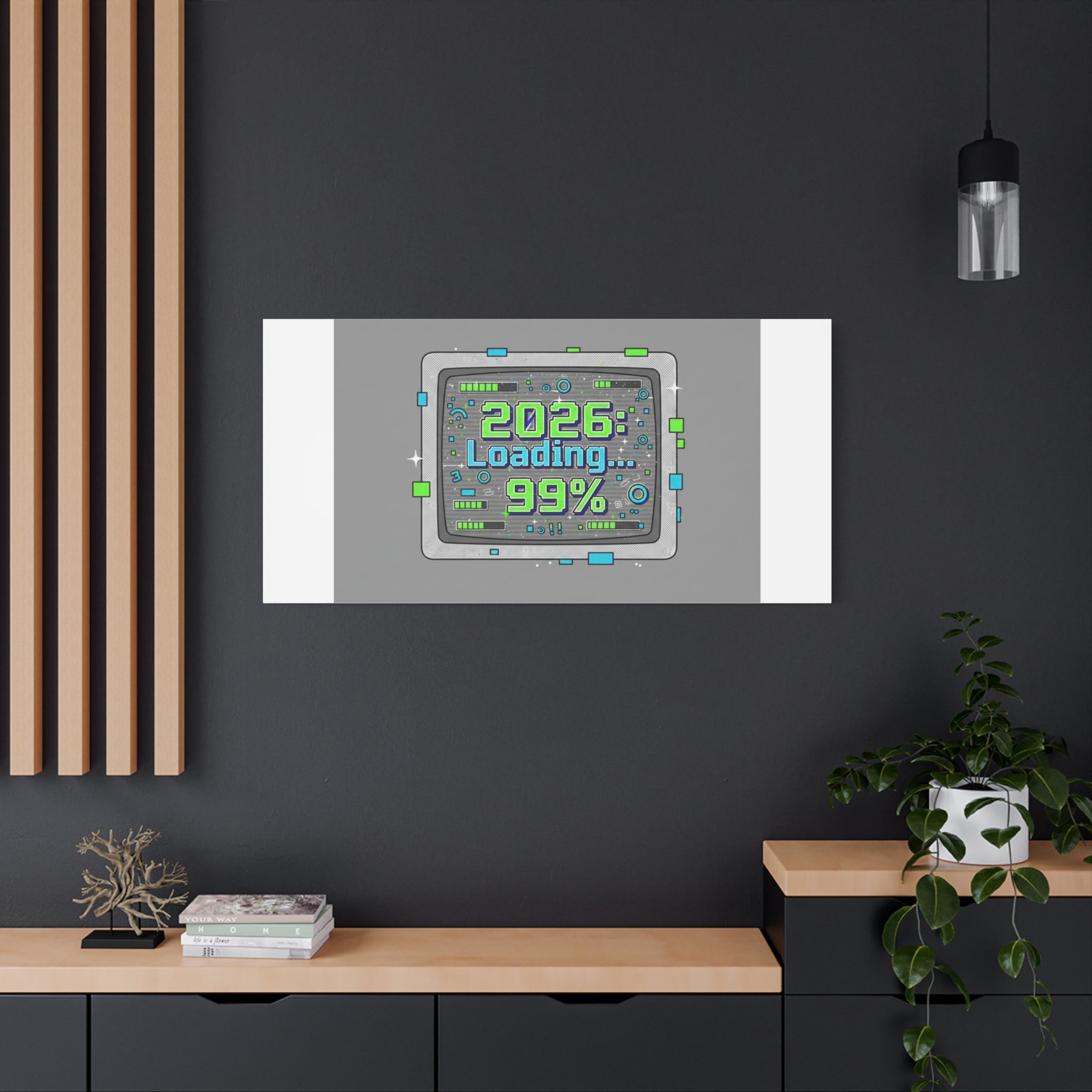 2026 Loading 99% Canvas | NYE countdown, retro system interface