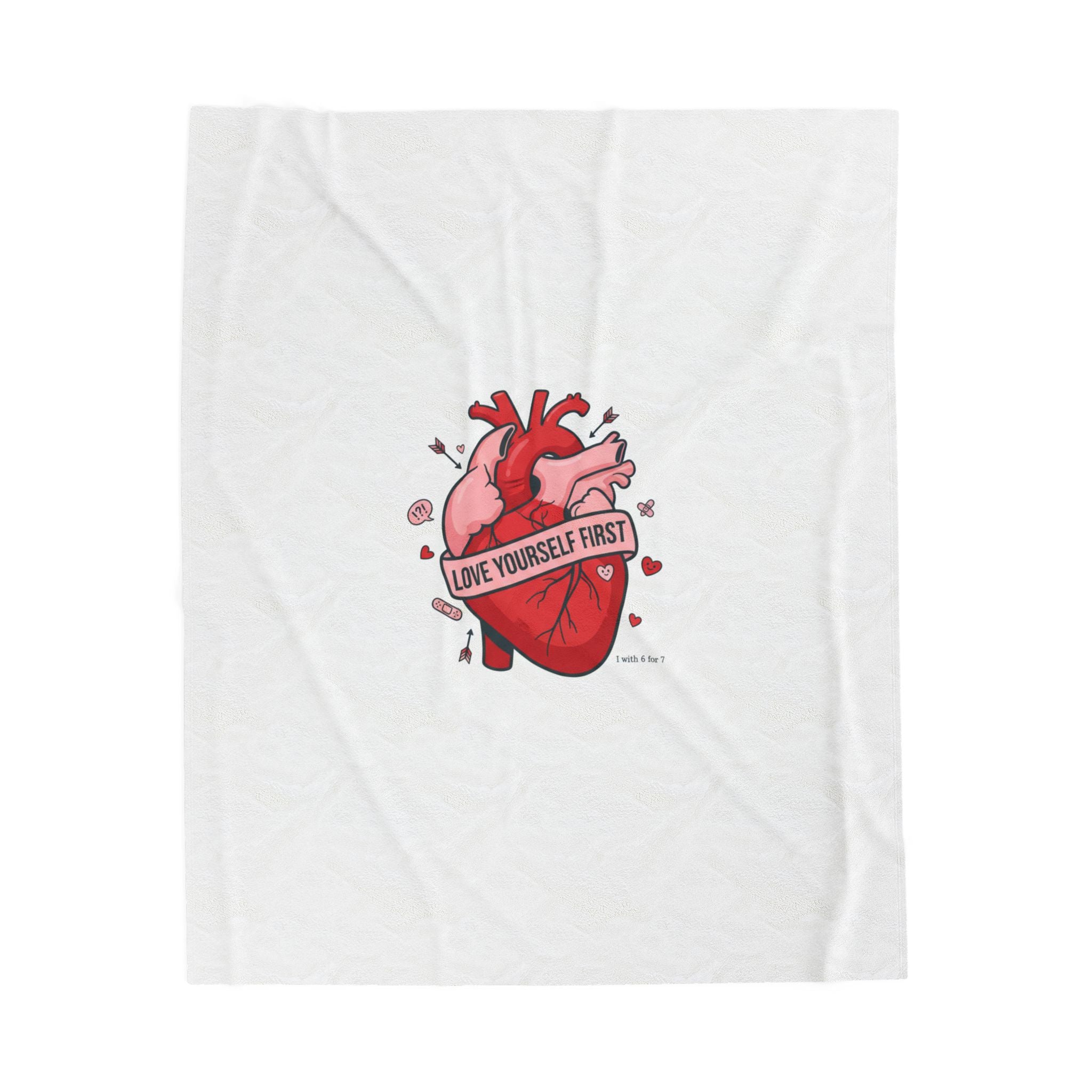Love Yourself First Heart Illustration Velveteen Plush Blanket, anti‑Valentine, edgy heart