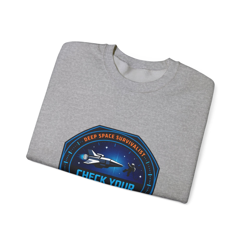 Check Your Seals Mission Patch Crewneck, hard sci‑fi space survival, mission patch sweatshirt