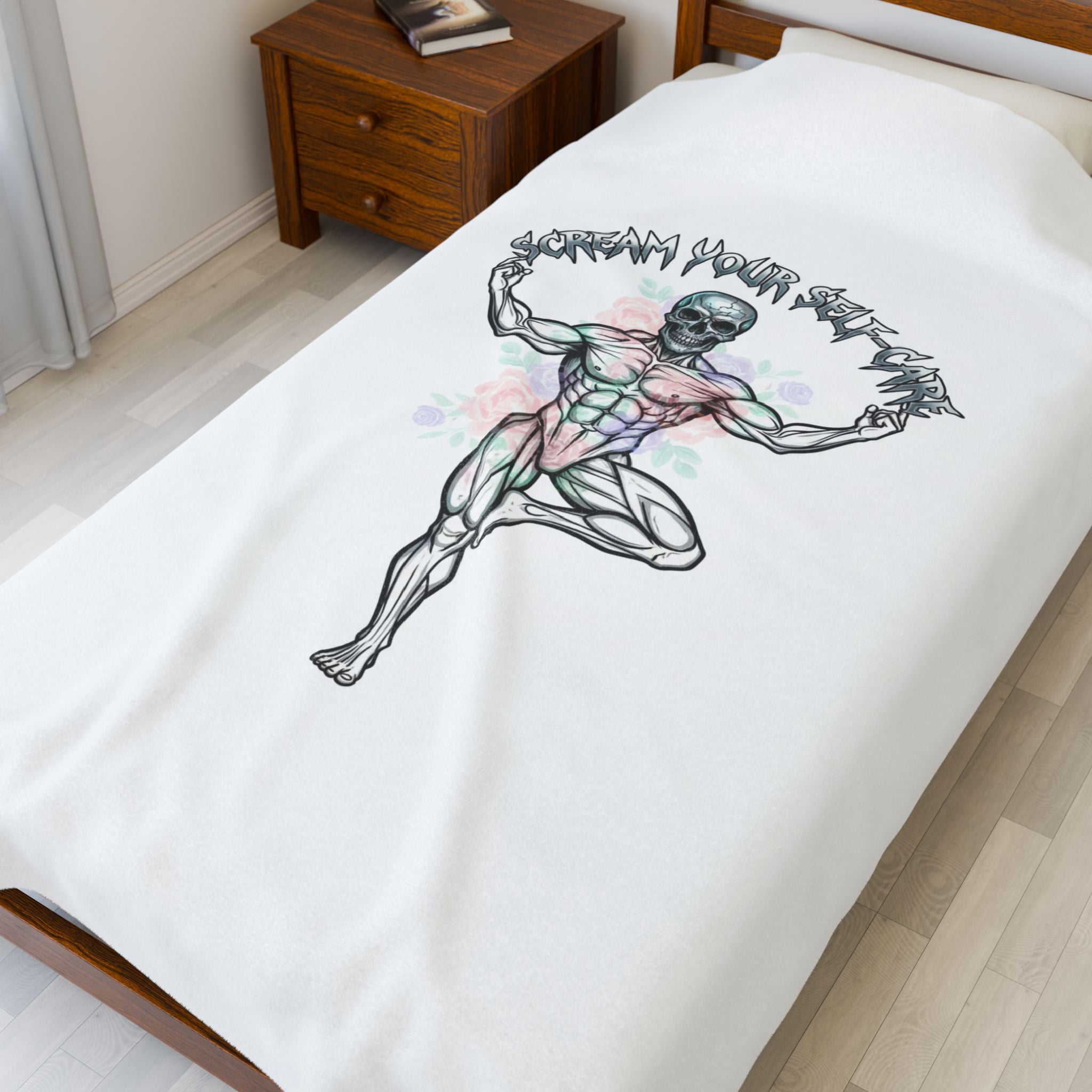 Scream Your Self-Care Velveteen Plush Blanket | gothic wellness, hard rock motivational