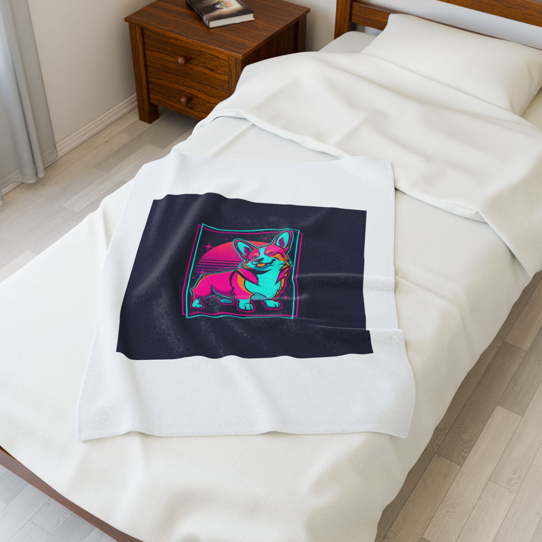 Neon Corgi Illustration Velveteen Blanket | Friendship Valentine, Platonic Love