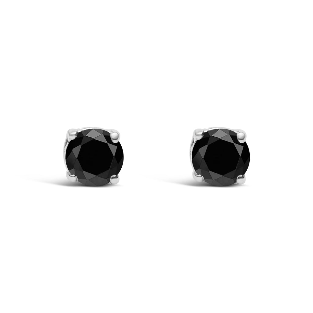 .925 Sterling Silver 1/2 Cttw Black Diamond Solitaire Stud Earrings