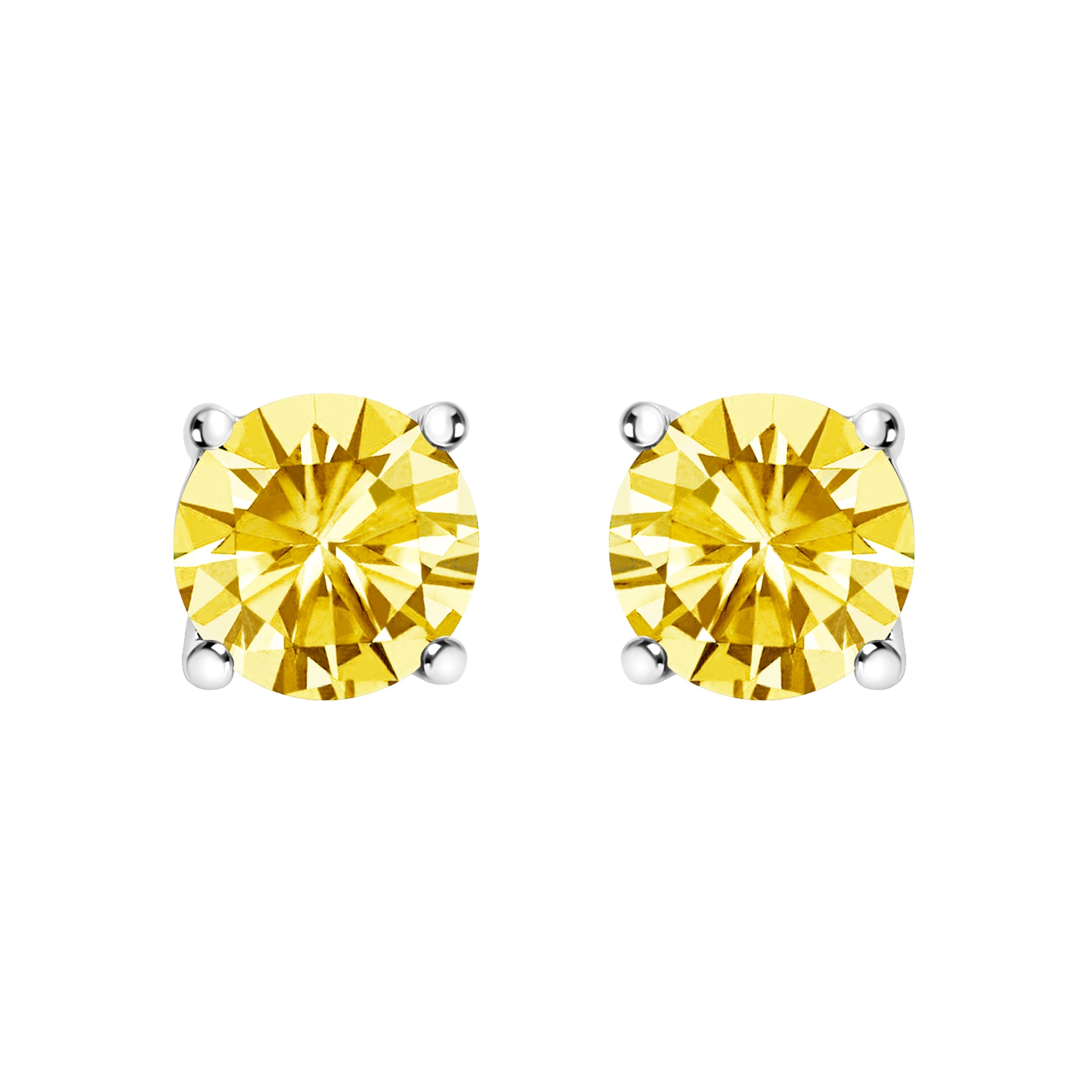 14K White Gold 1.0 Cttw Lab Grown Yellow Diamond Solitaire Stud Earrings (Yellow Color, VS2-SI1 Clarity)