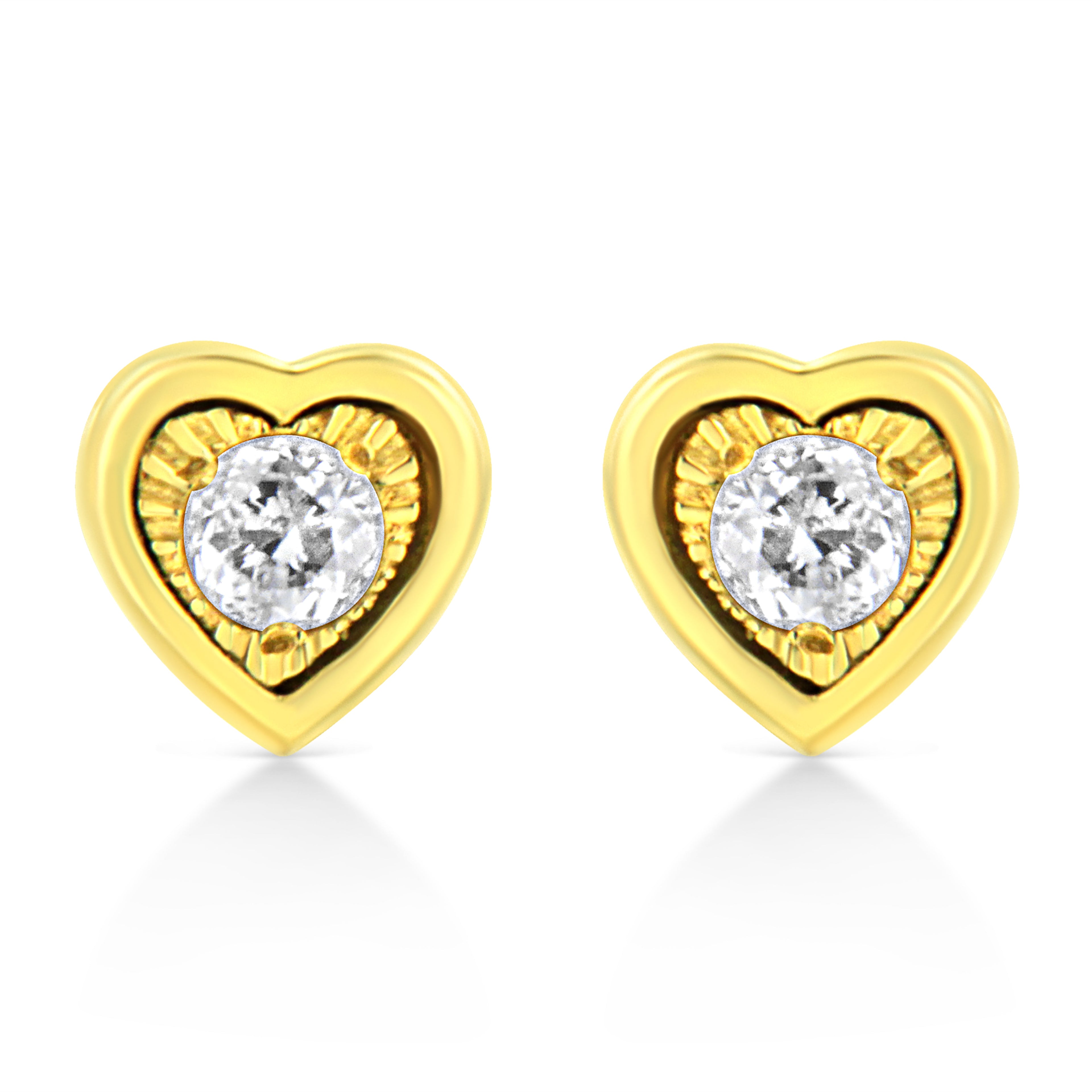 10K Yellow Gold Plated .925 Sterling Silver 1/10 Cttw Miracle-Set Diamond Circle Shape Stud Earrings (K-L Color, I2-I3 Clarity)