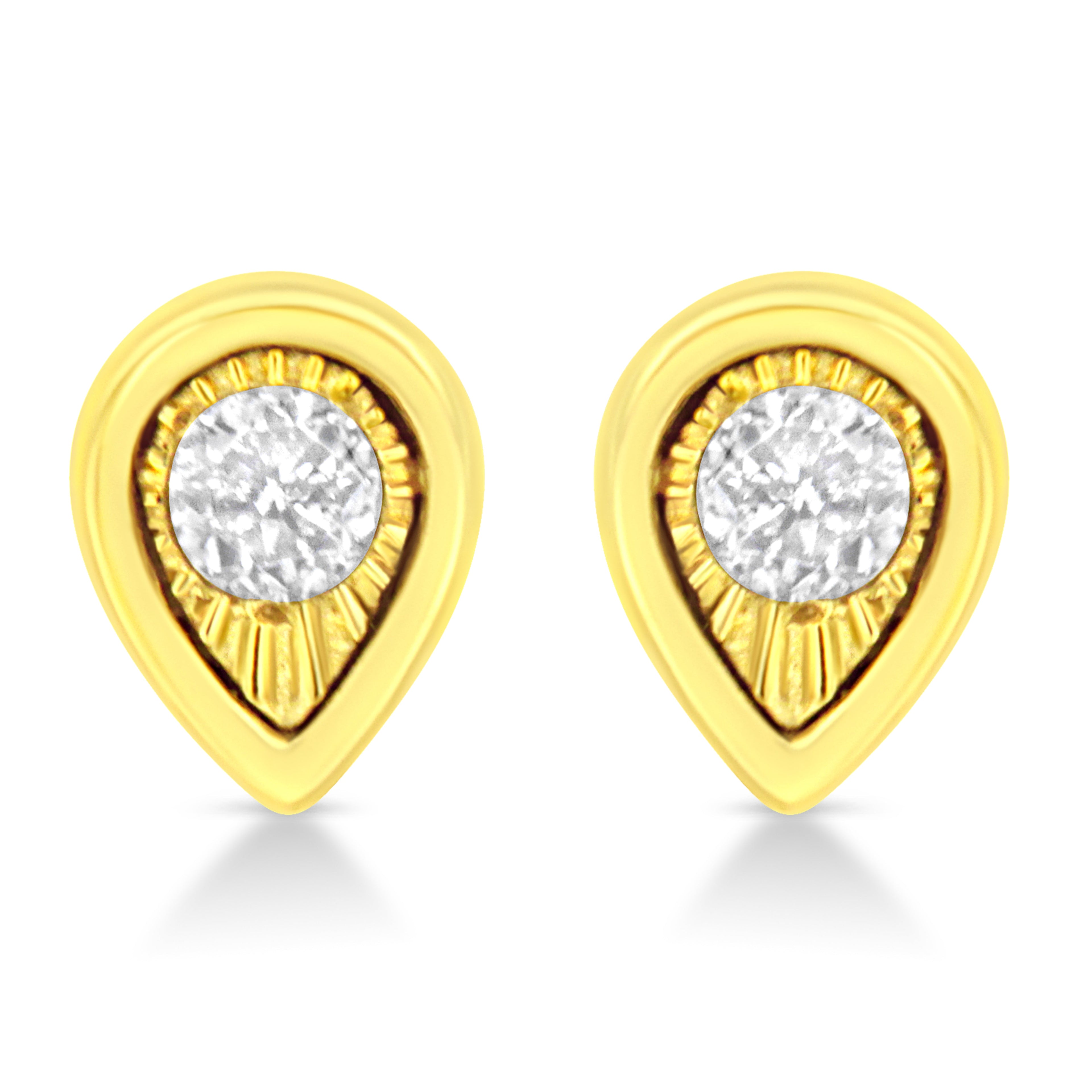 10K Yellow Gold Plated .925 Sterling Silver 1/10 Cttw Miracle-Set Diamond Circle Shape Stud Earrings (K-L Color, I2-I3 Clarity)