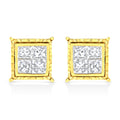 14K Yellow Gold 1.0 Cttw Invisible Set Princess-Cut Diamond Composite 8 Stone Stud Earrings (I-J Color, SI1-SI2 Clarity)
