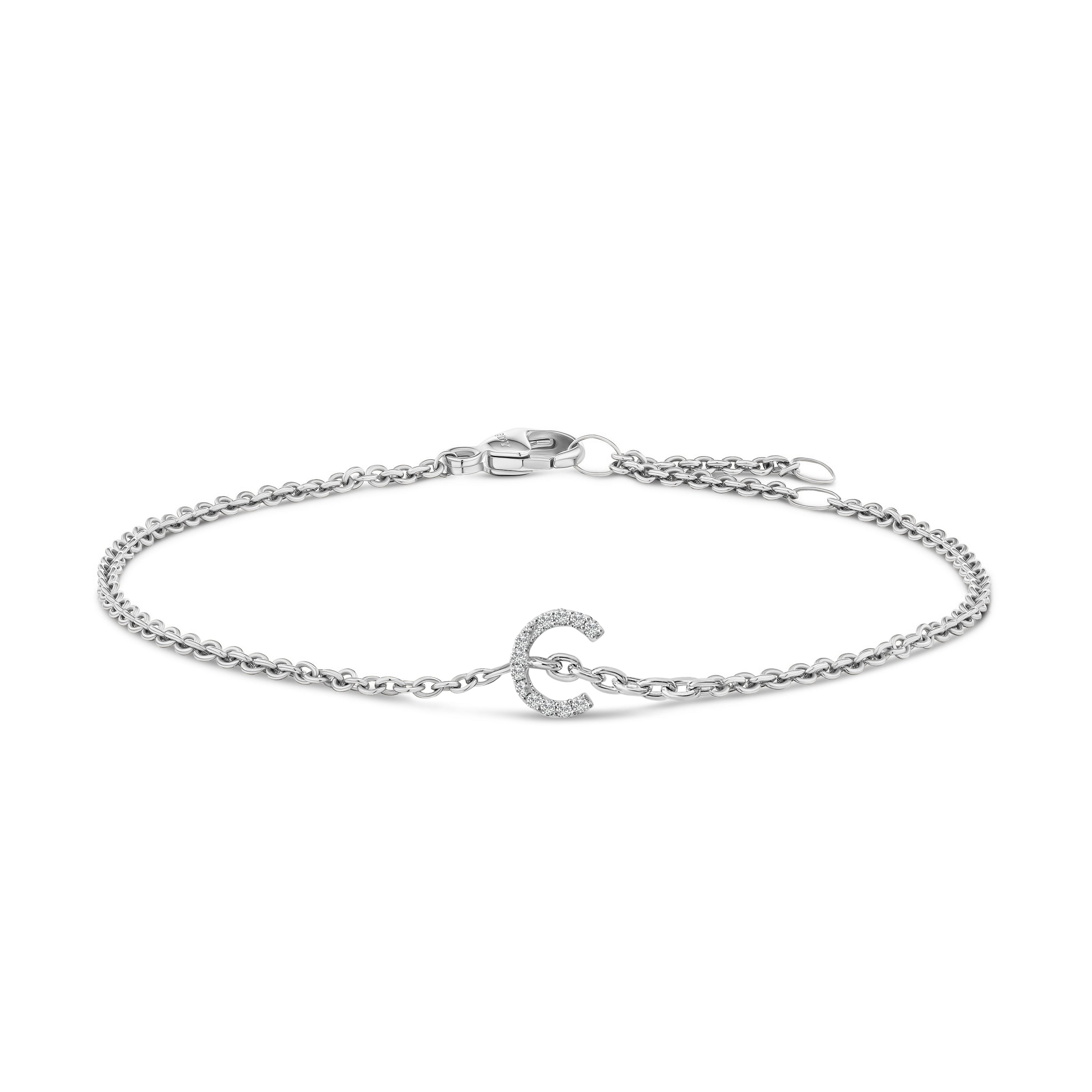 10K White Gold Diamond Accent "A" Initial Charm and Link Bracelet