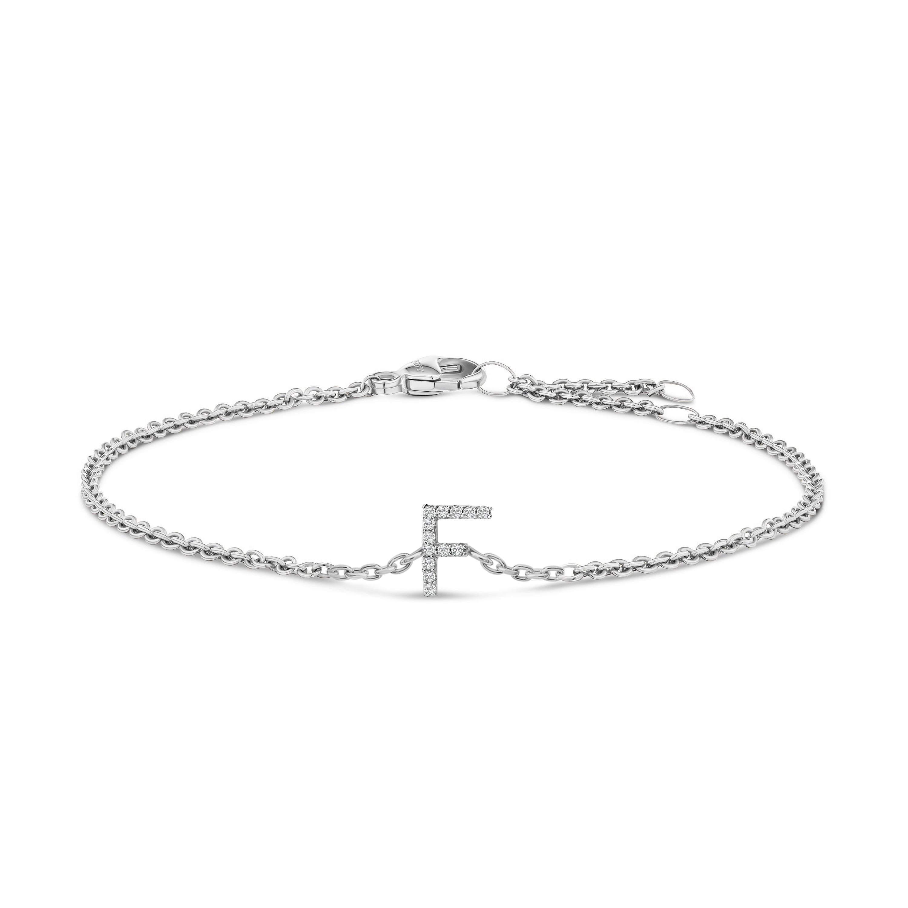 10K White Gold Diamond Accent "A" Initial Charm and Link Bracelet