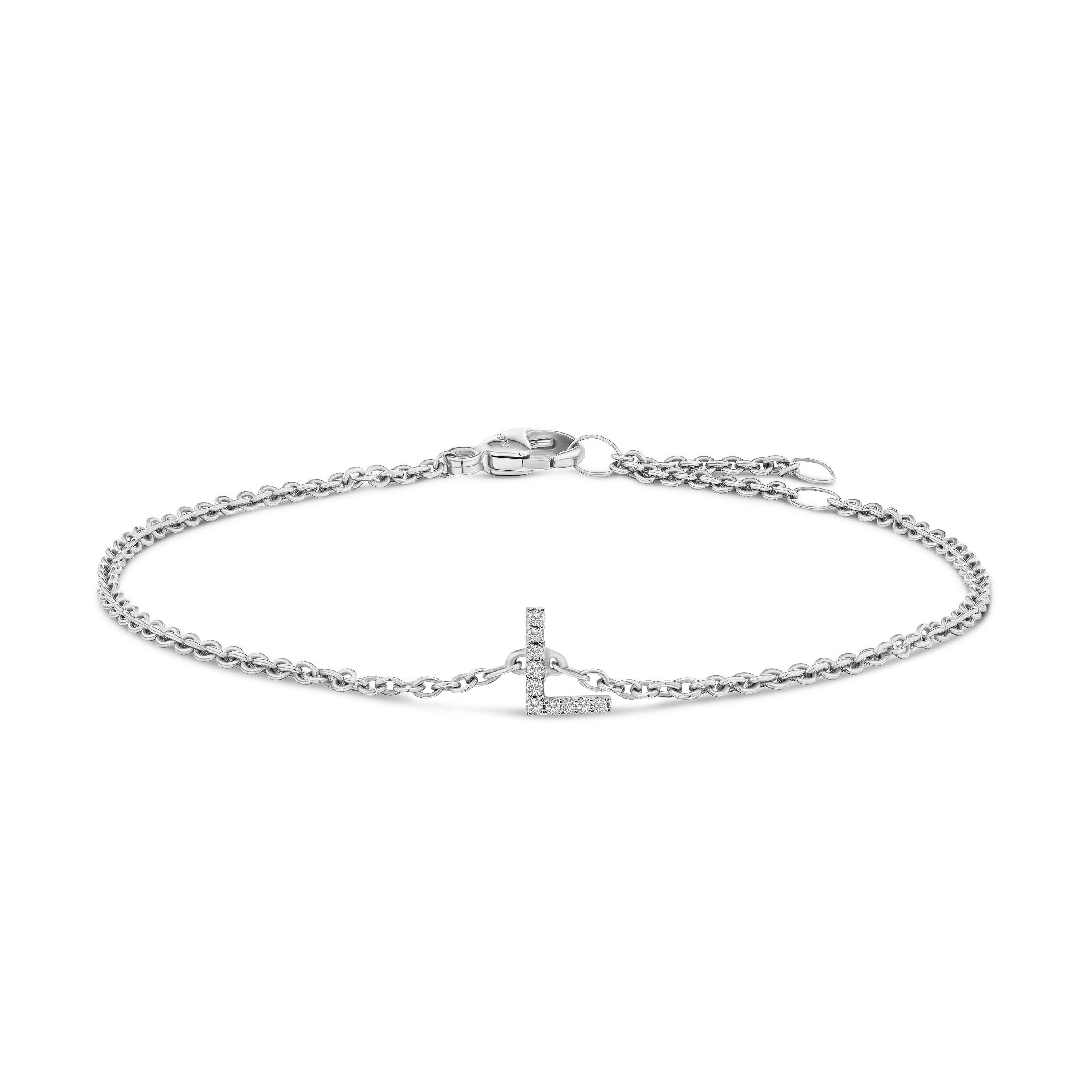 10K White Gold Diamond Accent "A" Initial Charm and Link Bracelet