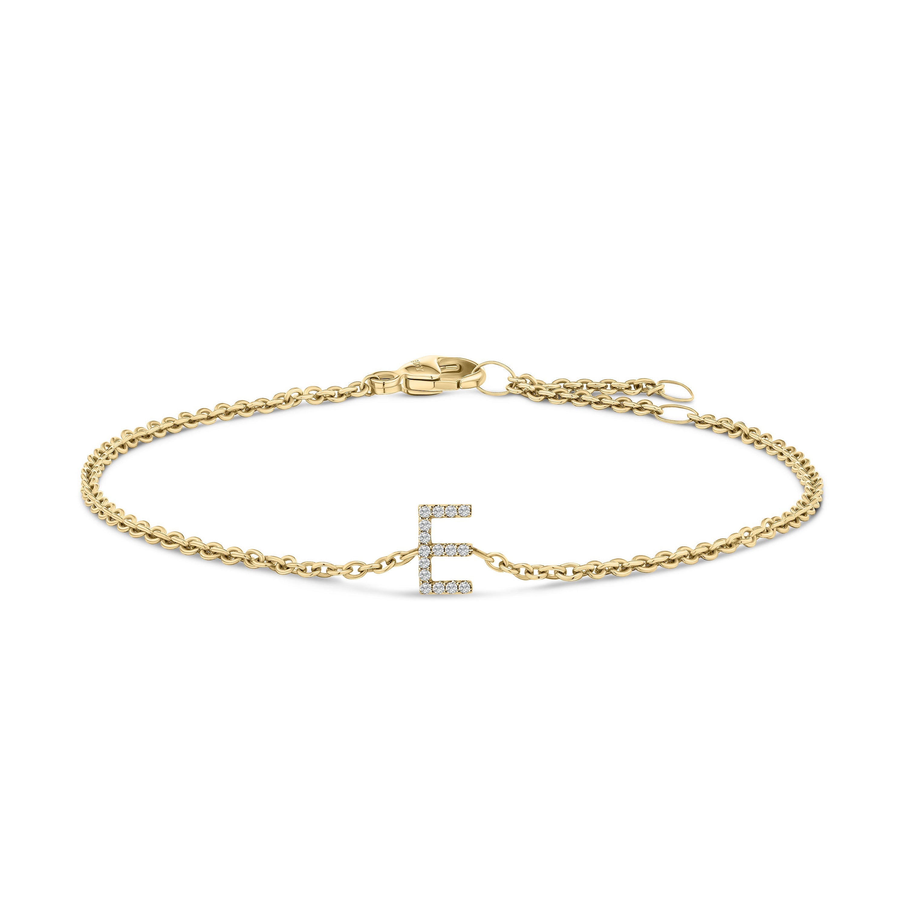 10K White Gold Diamond Accent "A" Initial Charm and Link Bracelet