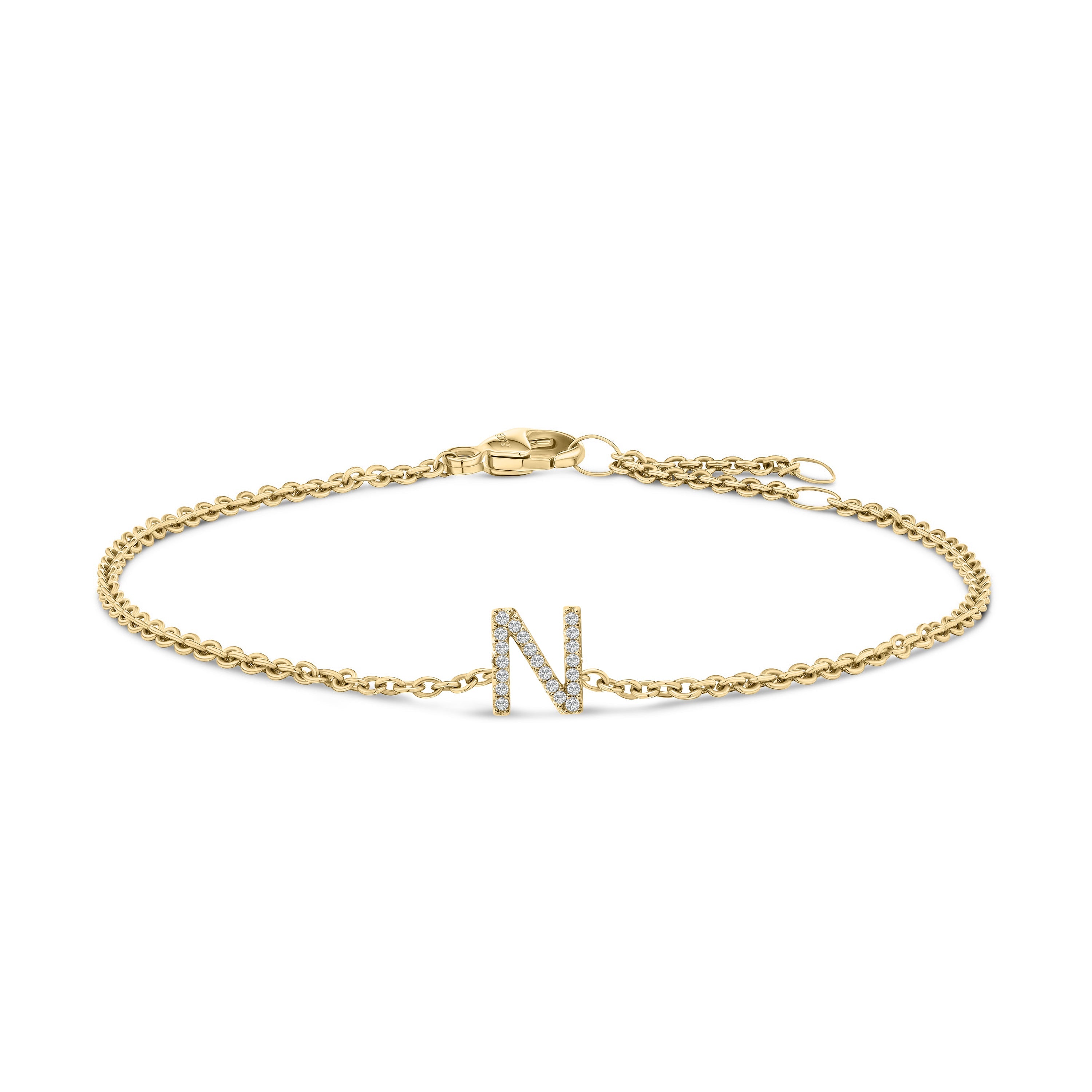 10K White Gold Diamond Accent "A" Initial Charm and Link Bracelet