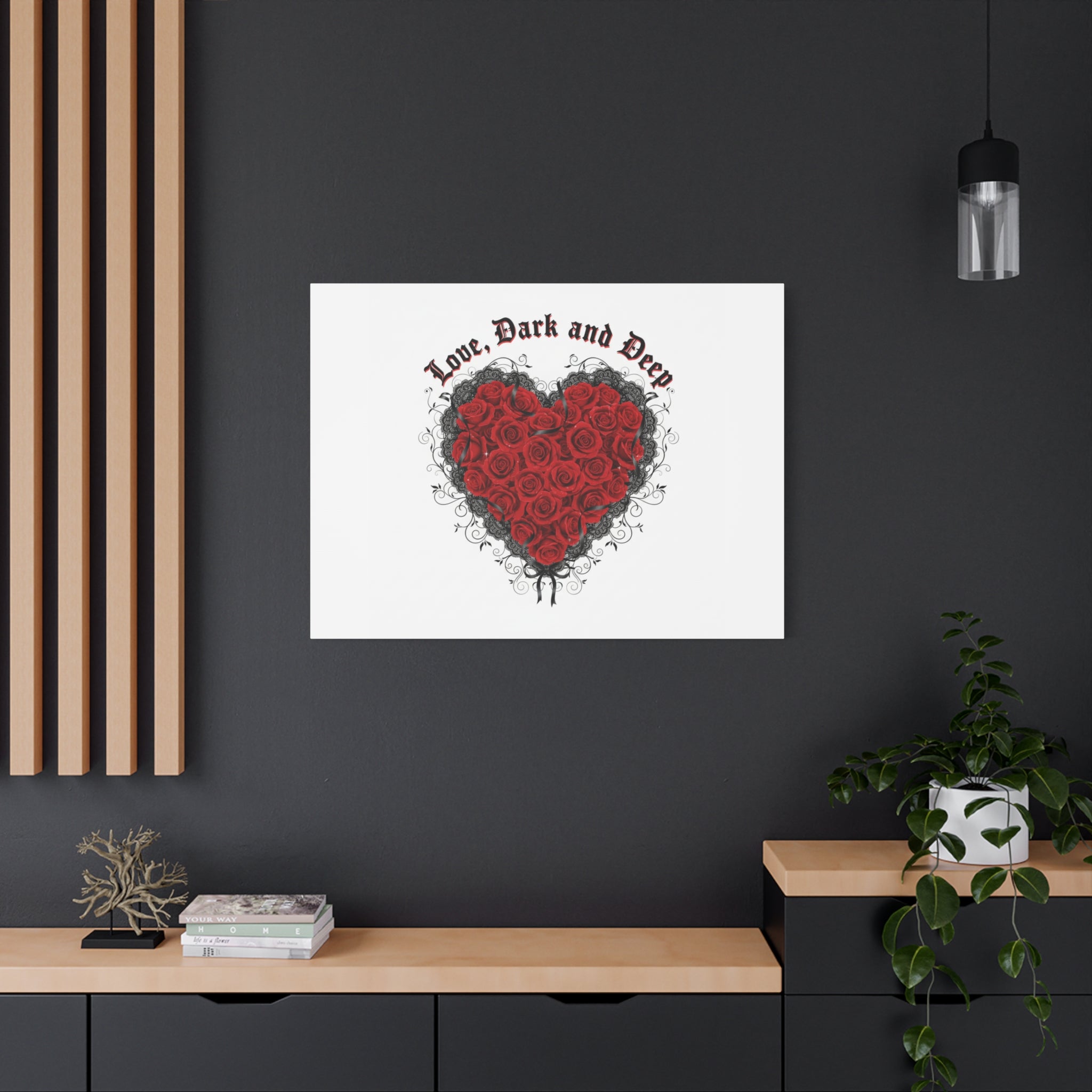 Love Dark and Deep Heart Canvas, Nu Romantic Gothic Romance, 80s Nostalgia