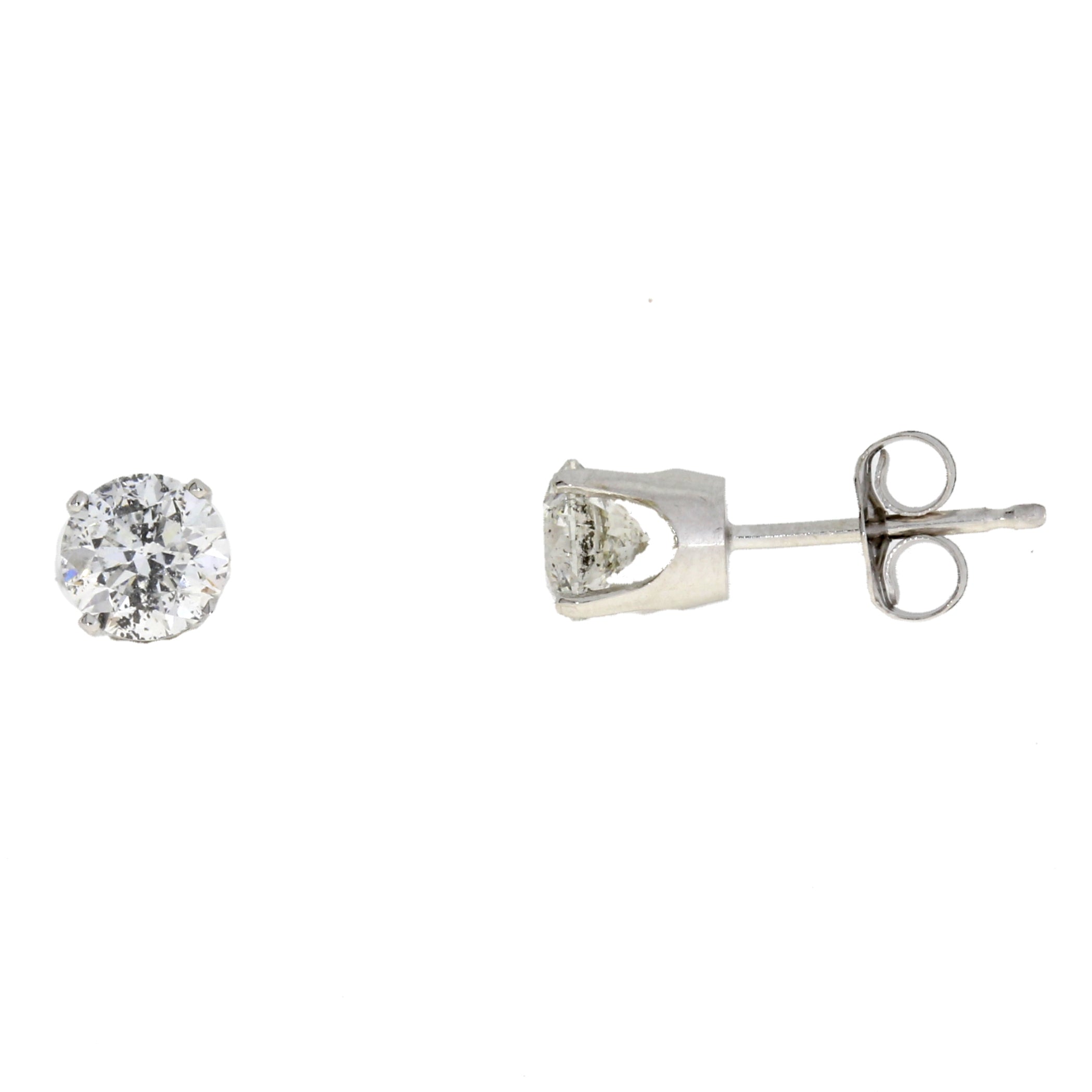 Genuine 1.00ct Diamond Stud Earrings 14KT White Gold