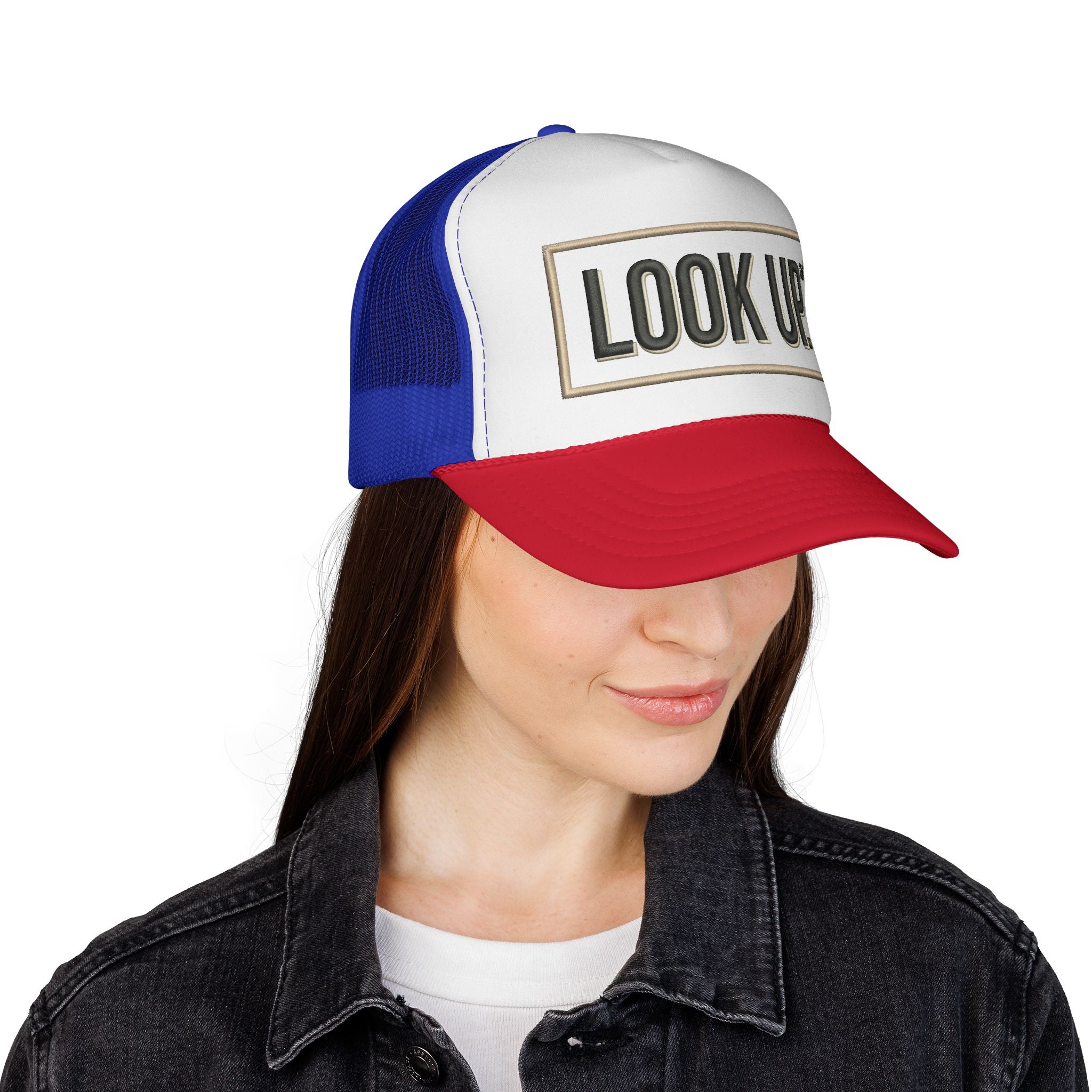 Look Up Trucker Cap — Embroidered Retro Patch Mesh Hat