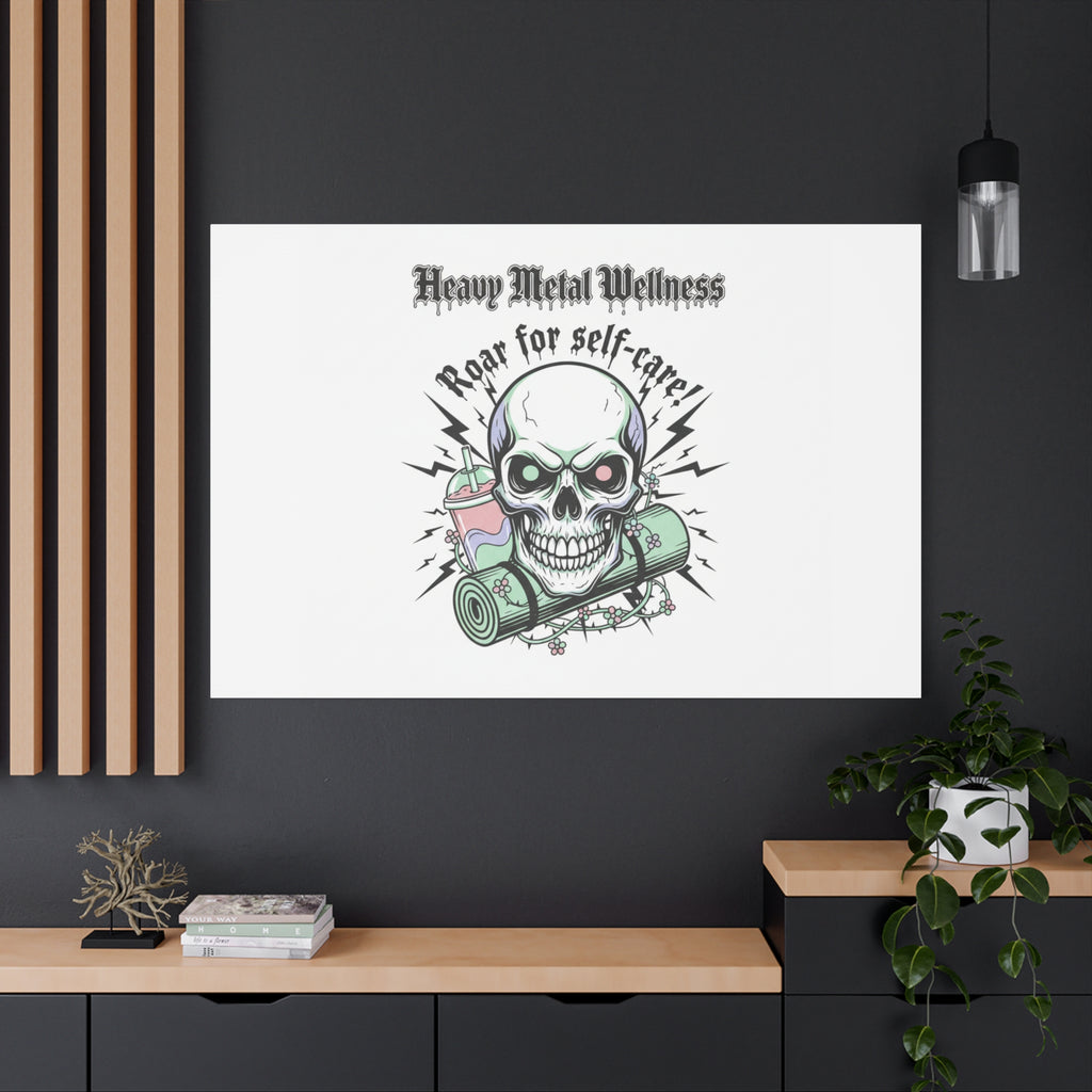 Roar for Self-Care Skull Canvas | heavy metal wellness, gothic wellness quote