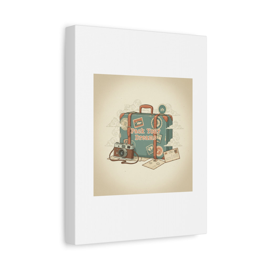 Pack Your Dreams Canvas | Retro Travel Postcard, Wanderlust Passport Stamp Art